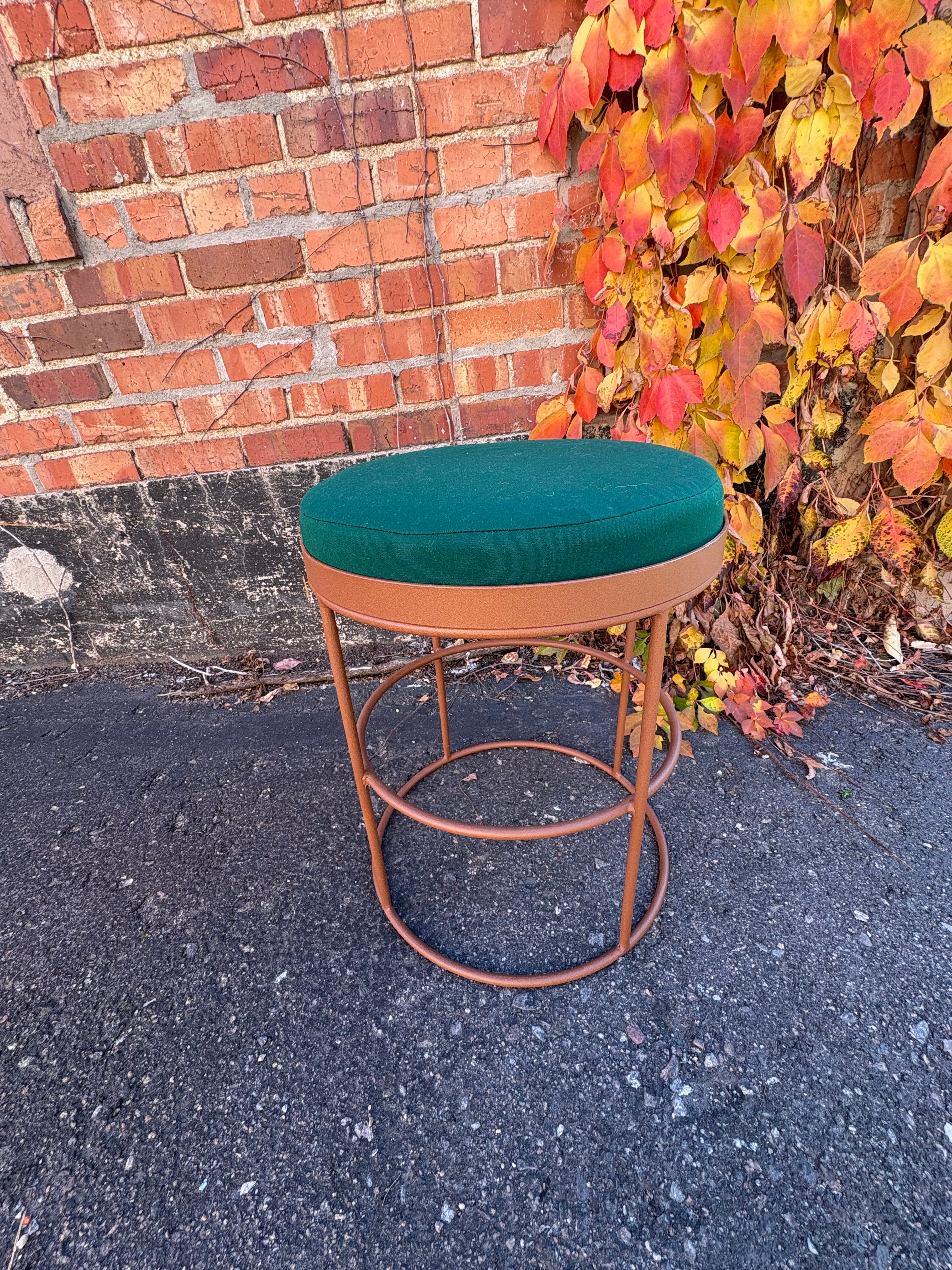 Circle Outdoor Powder Coated Brown Stool, Forest Green Sunbrella Seat