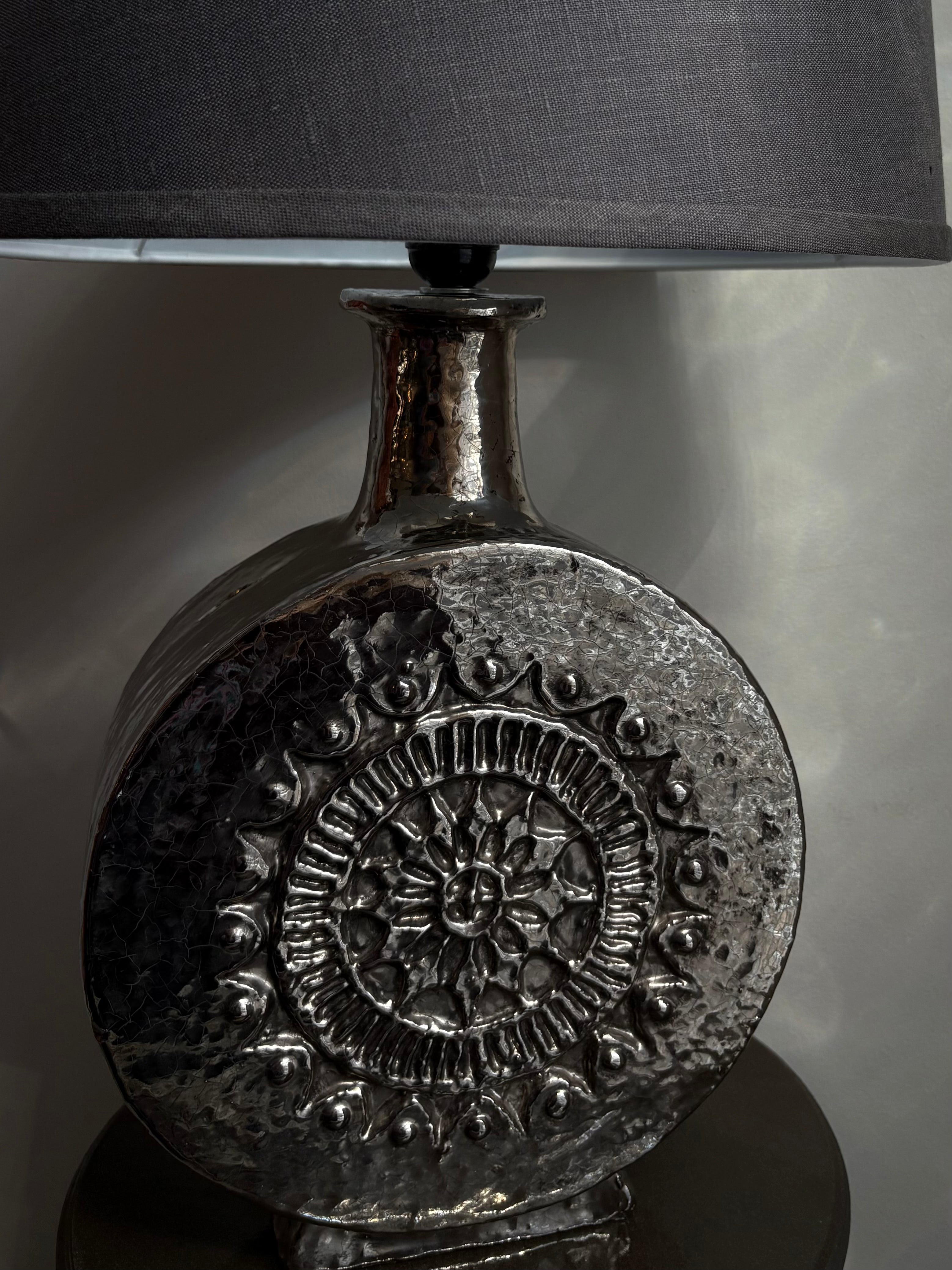 Silver Ceramic Sun Lamp Midcentury Italian Bitossi