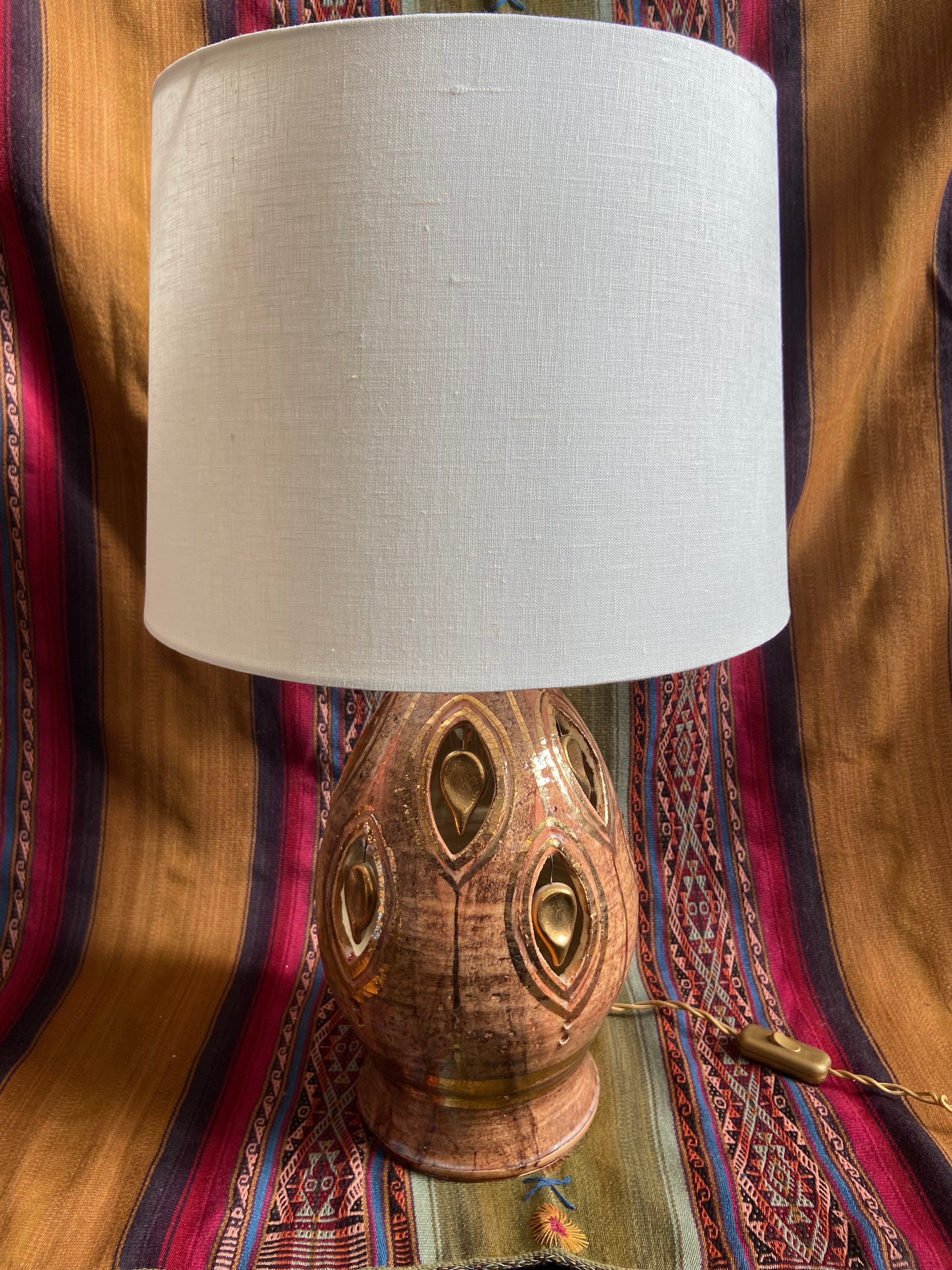 Signed Georges Pelletier Vintage Metallic Ceramic Lamp