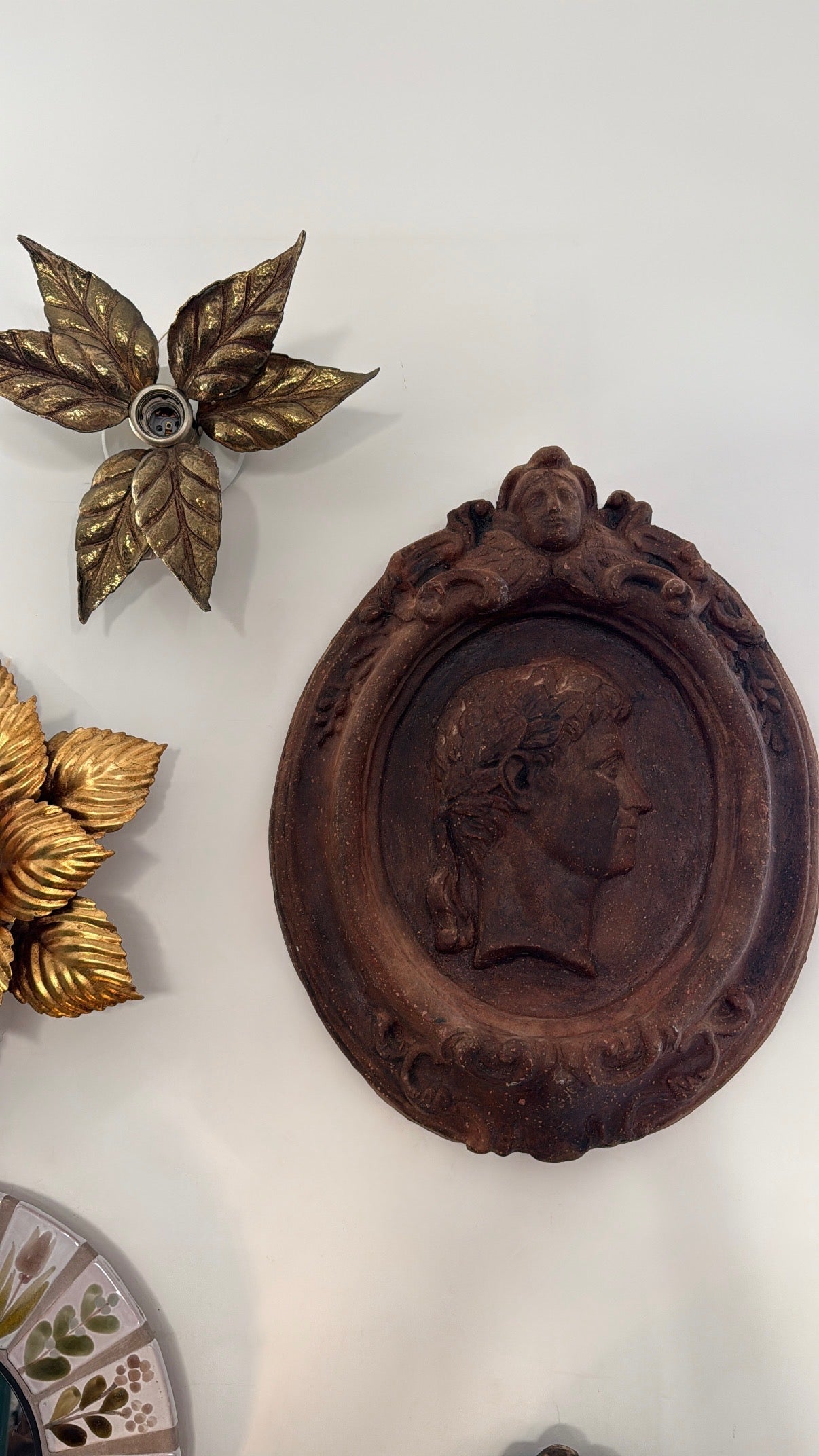 Antique Rusted Metal Cameo Medallion