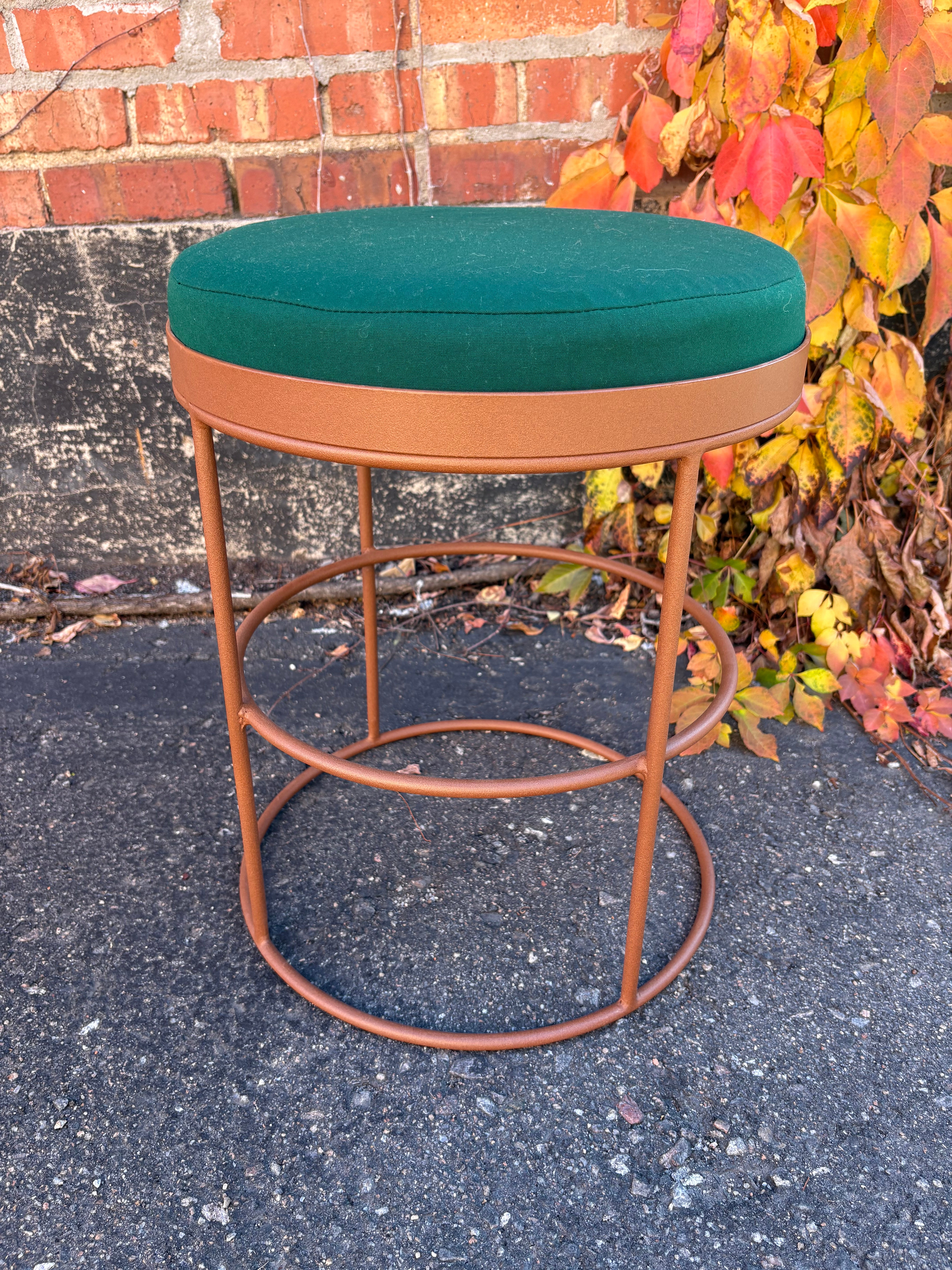 Circle Outdoor Powder Coated Brown Stool, Forest Green Sunbrella Seat