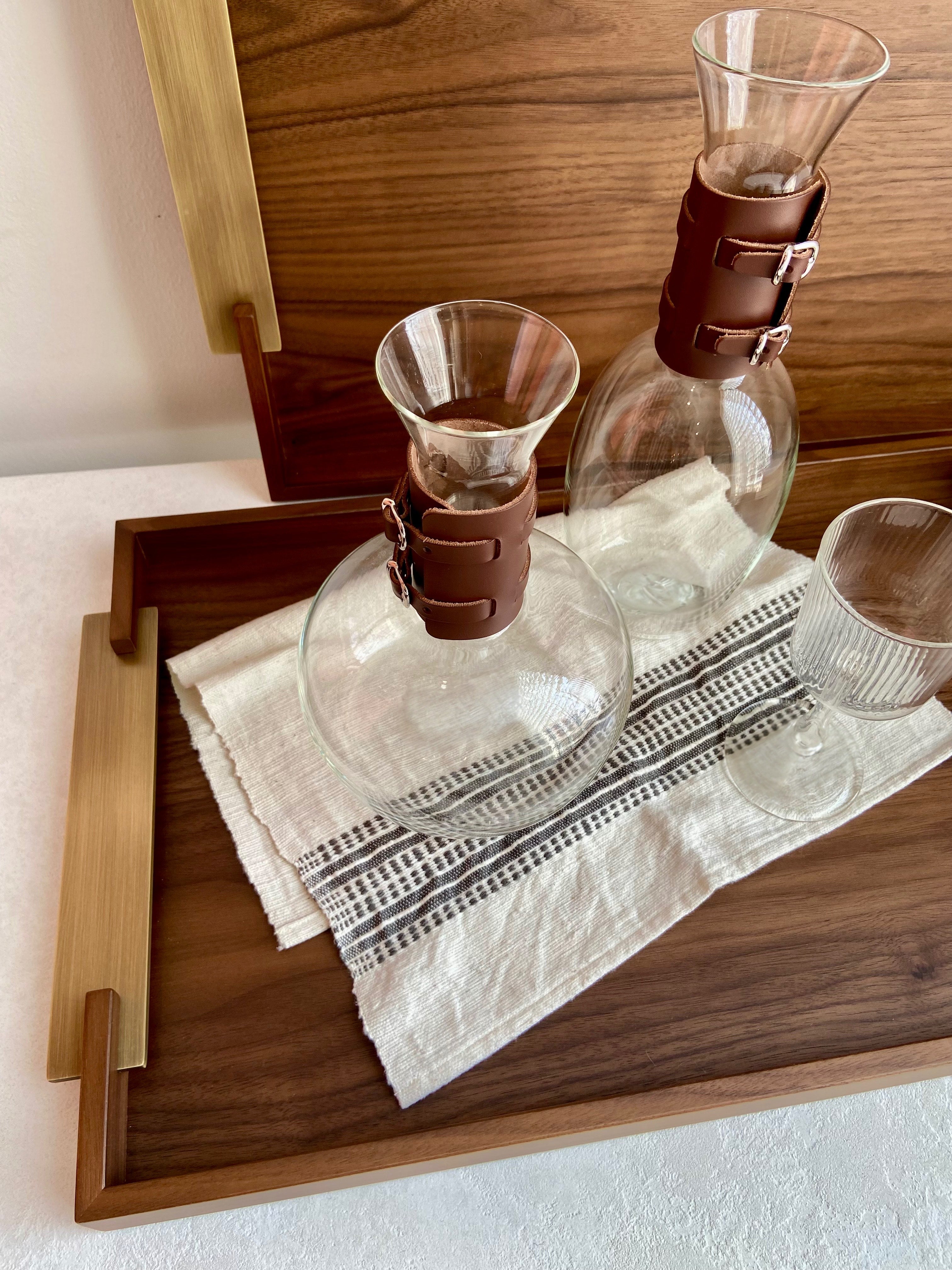 Dama Rectangular Walnut Tray with Antique Brass Handles, Small