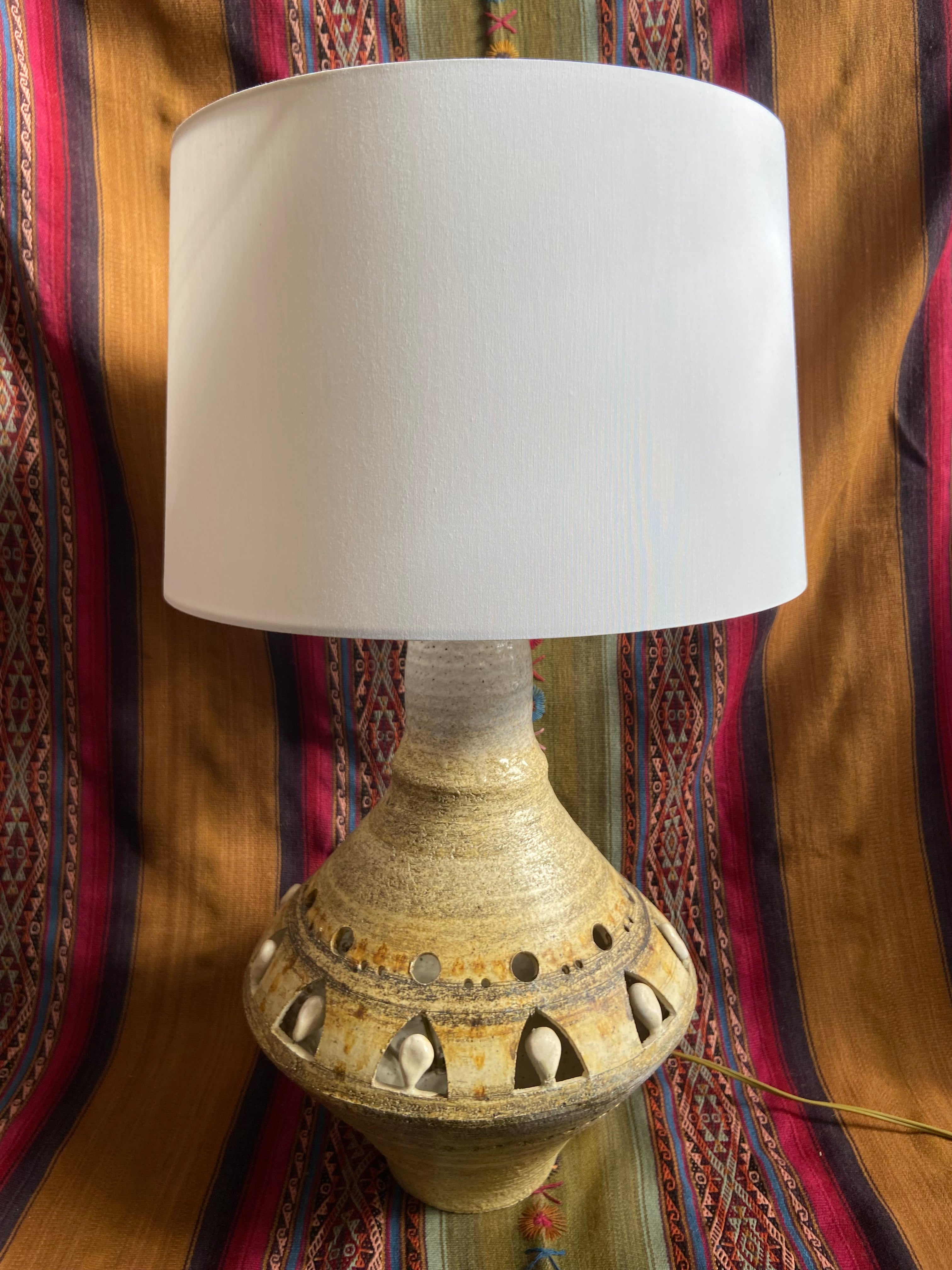 Signed Georges Pelletier Vintage White/Cream Lamp, Pear Shaped, Large