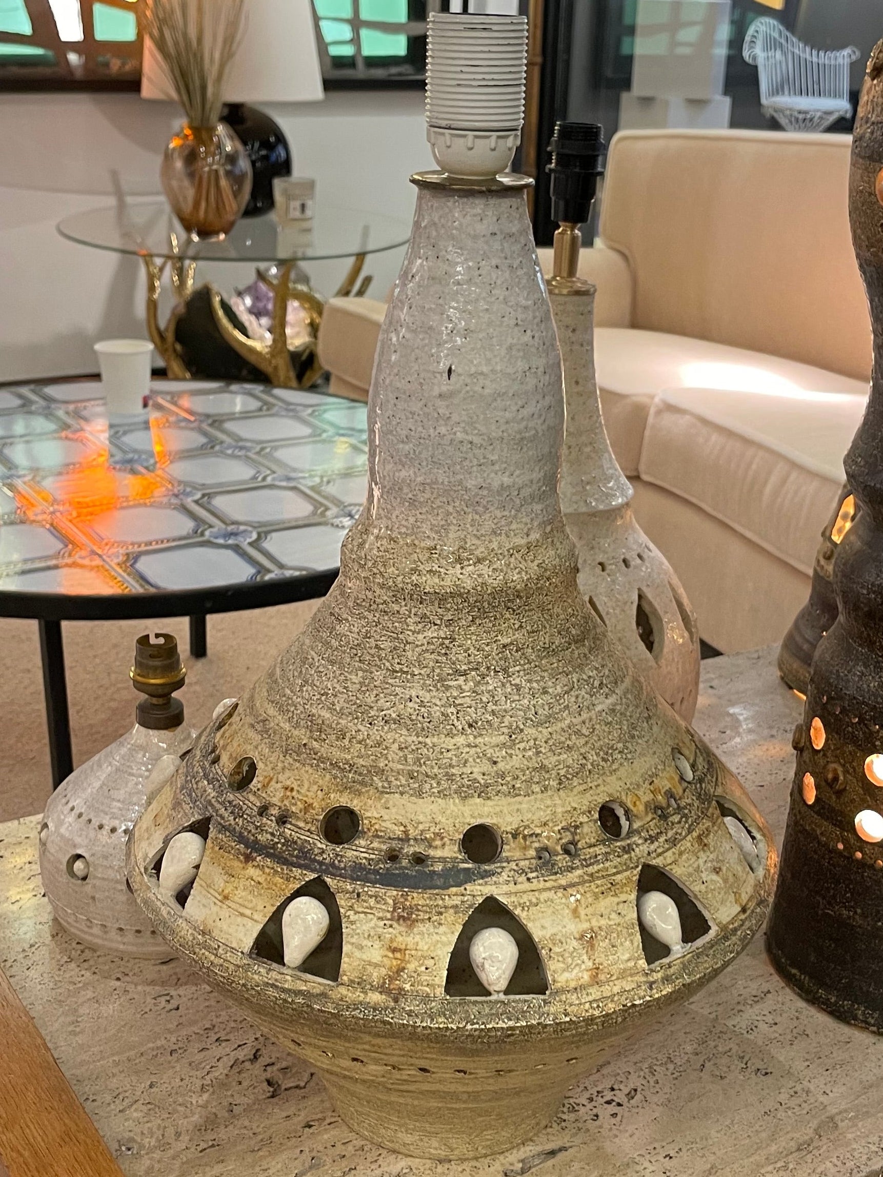 Signed Georges Pelletier Vintage White/Cream Lamp, Pear Shaped, Large