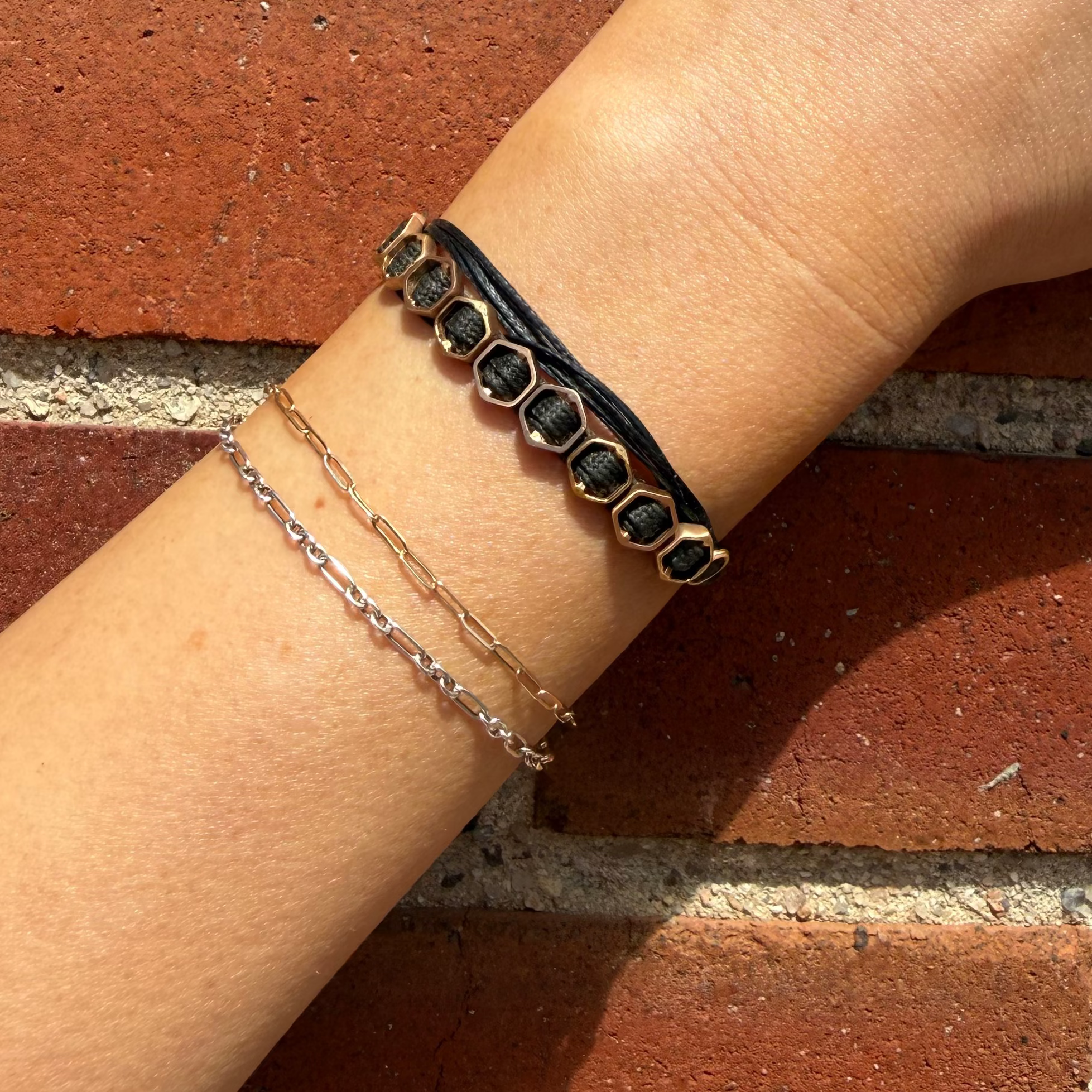 Apriati Black and Brown Braided Bracelet with 18kt Rose Gold Hexagons