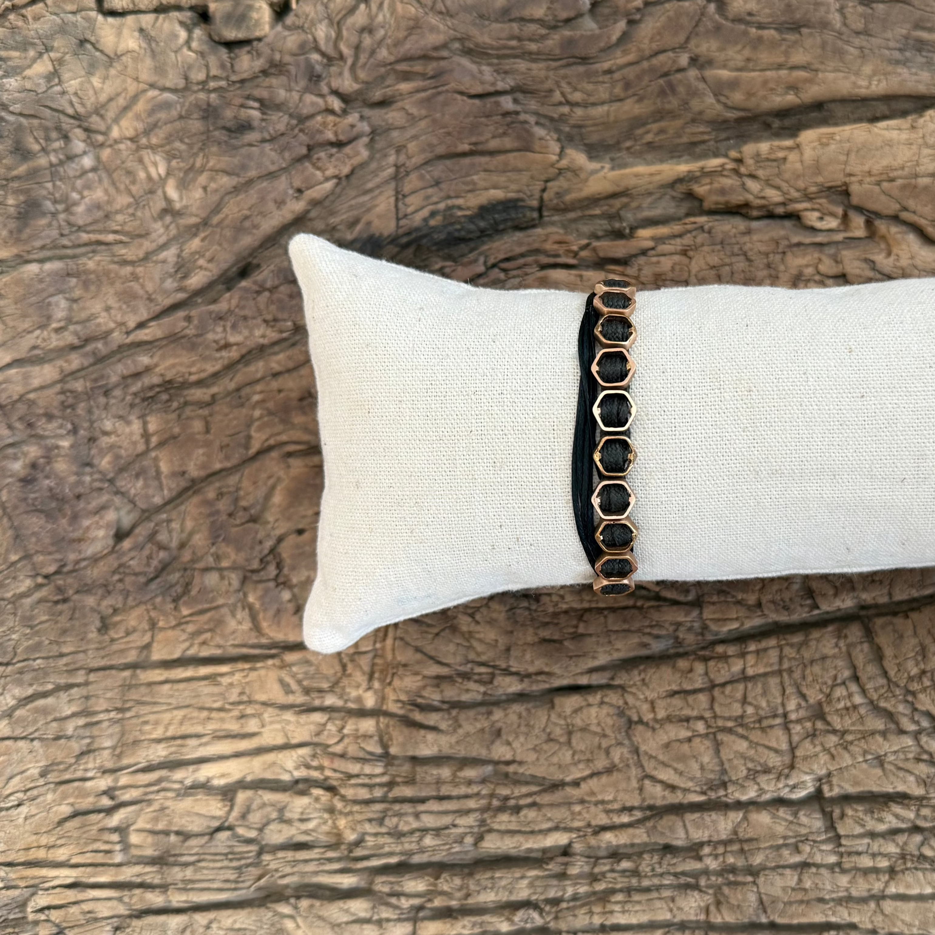Apriati Black and Brown Braided Bracelet with 18kt Rose Gold Hexagons