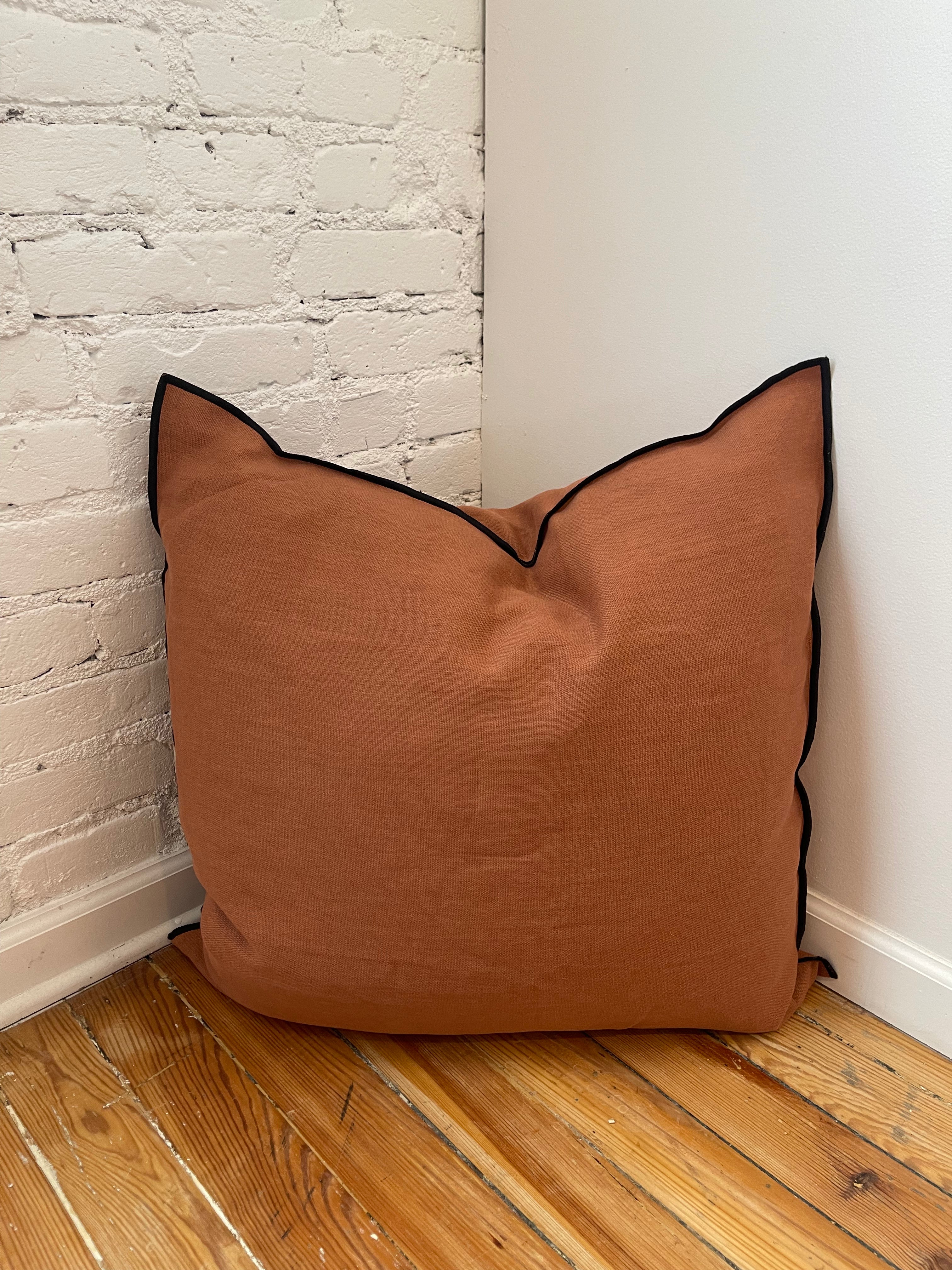 Maison de Vacances Cushion Vice Versa Black Line Stone Washed Linen 26" x 26"