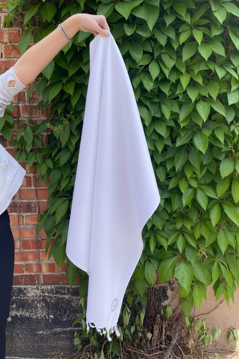 White Woven Cotton Large Bath Towel with Khadi Emblem
