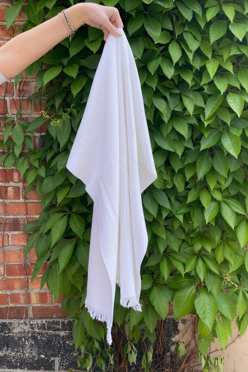 White Woven Cotton Small Bath Towel with Khadi Emblem