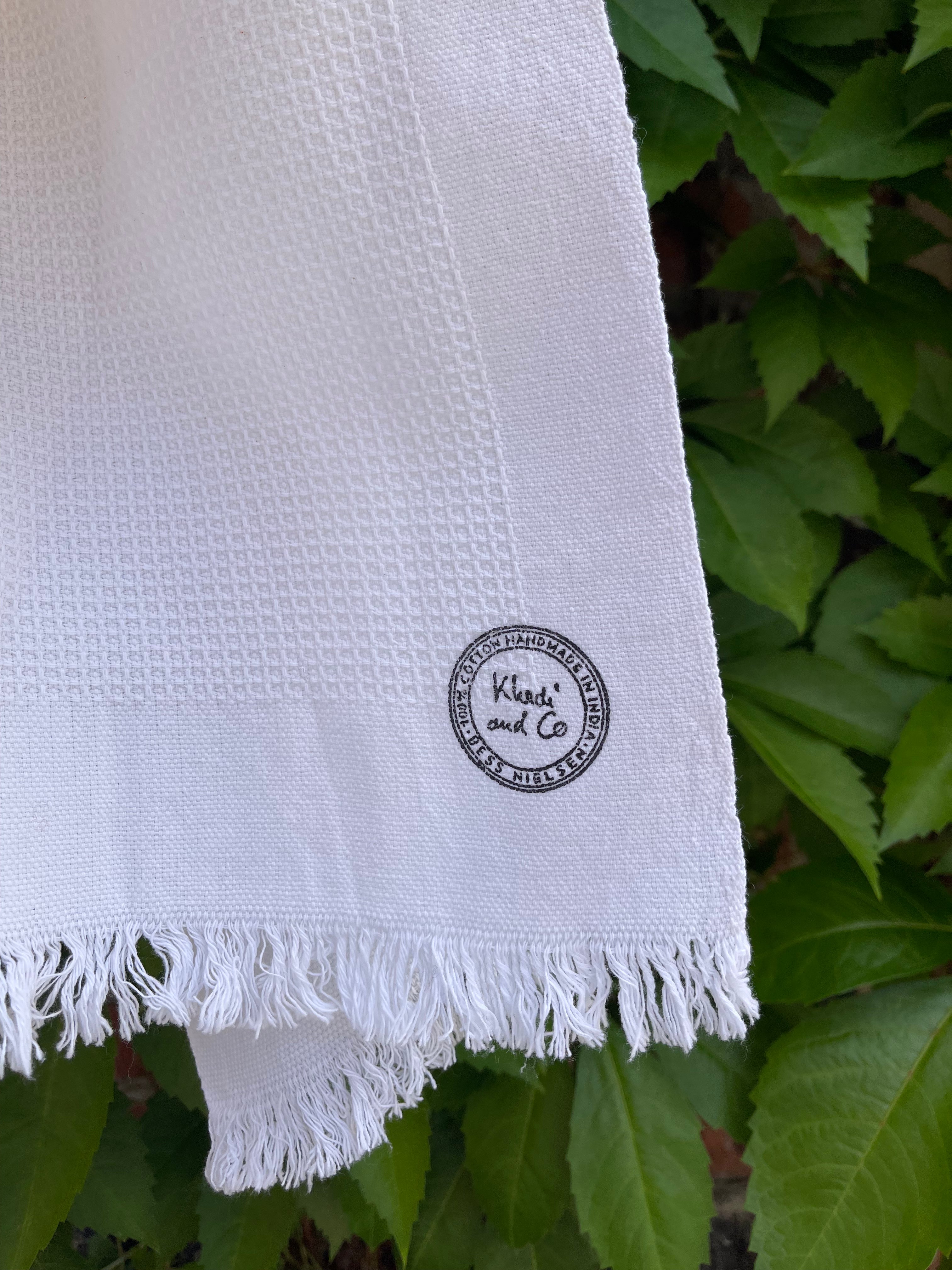 White Woven Cotton Small Bath Towel with Khadi Emblem