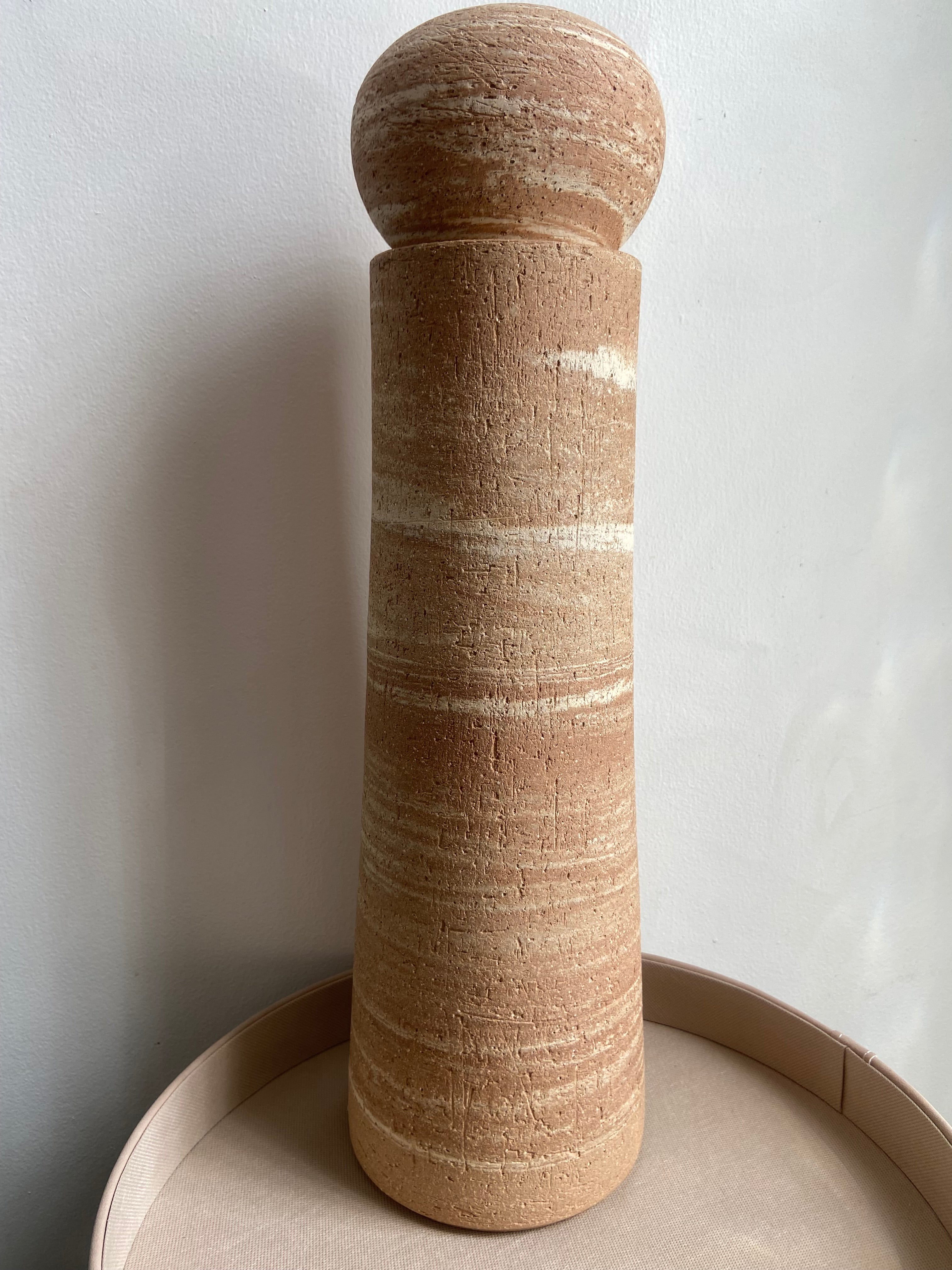 Talha Stoneware Pot, Natural Swirl with Spherical Lid
