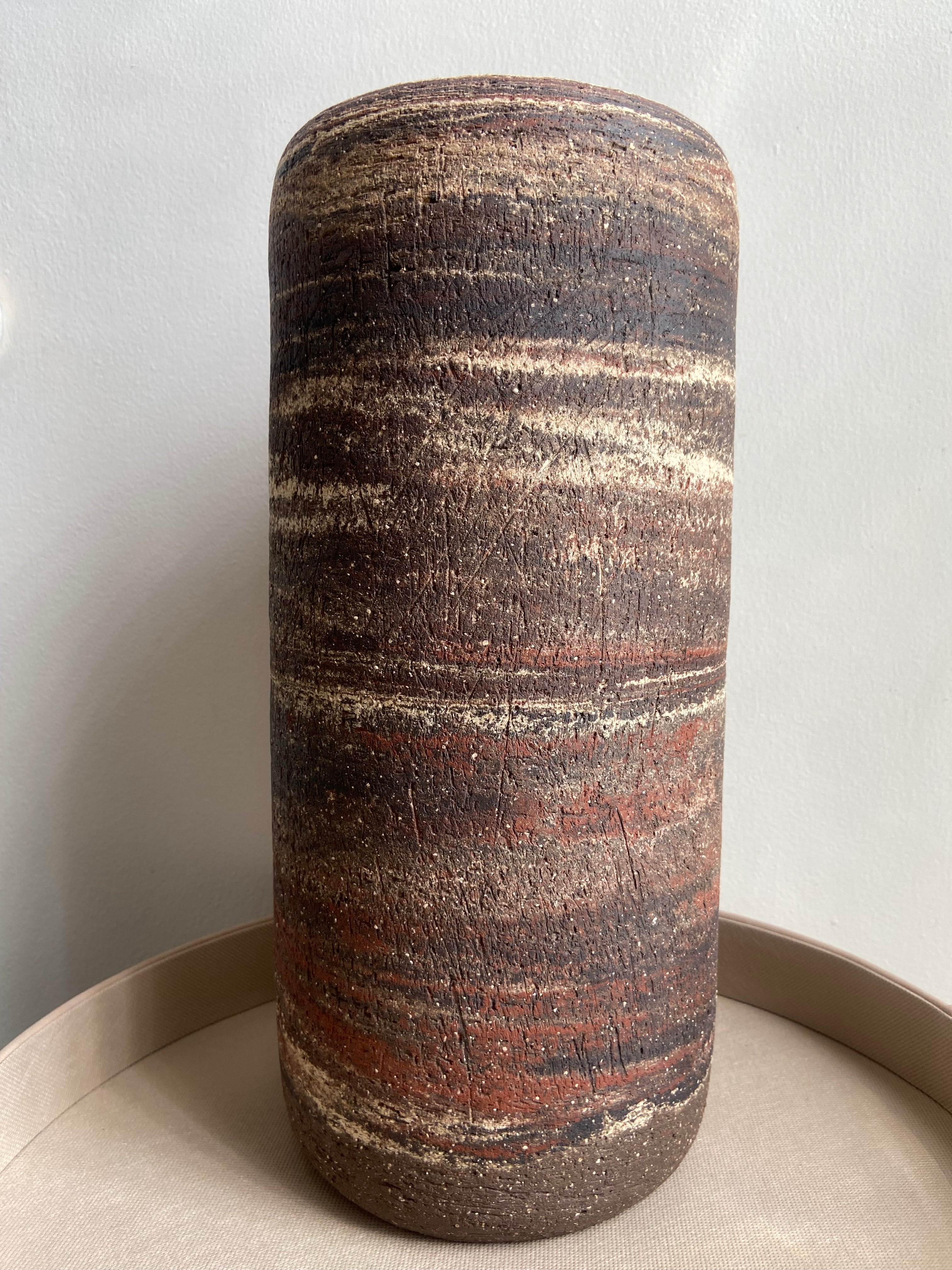 Vase, Coarse Stoneware, Brown Swirl 16" h.