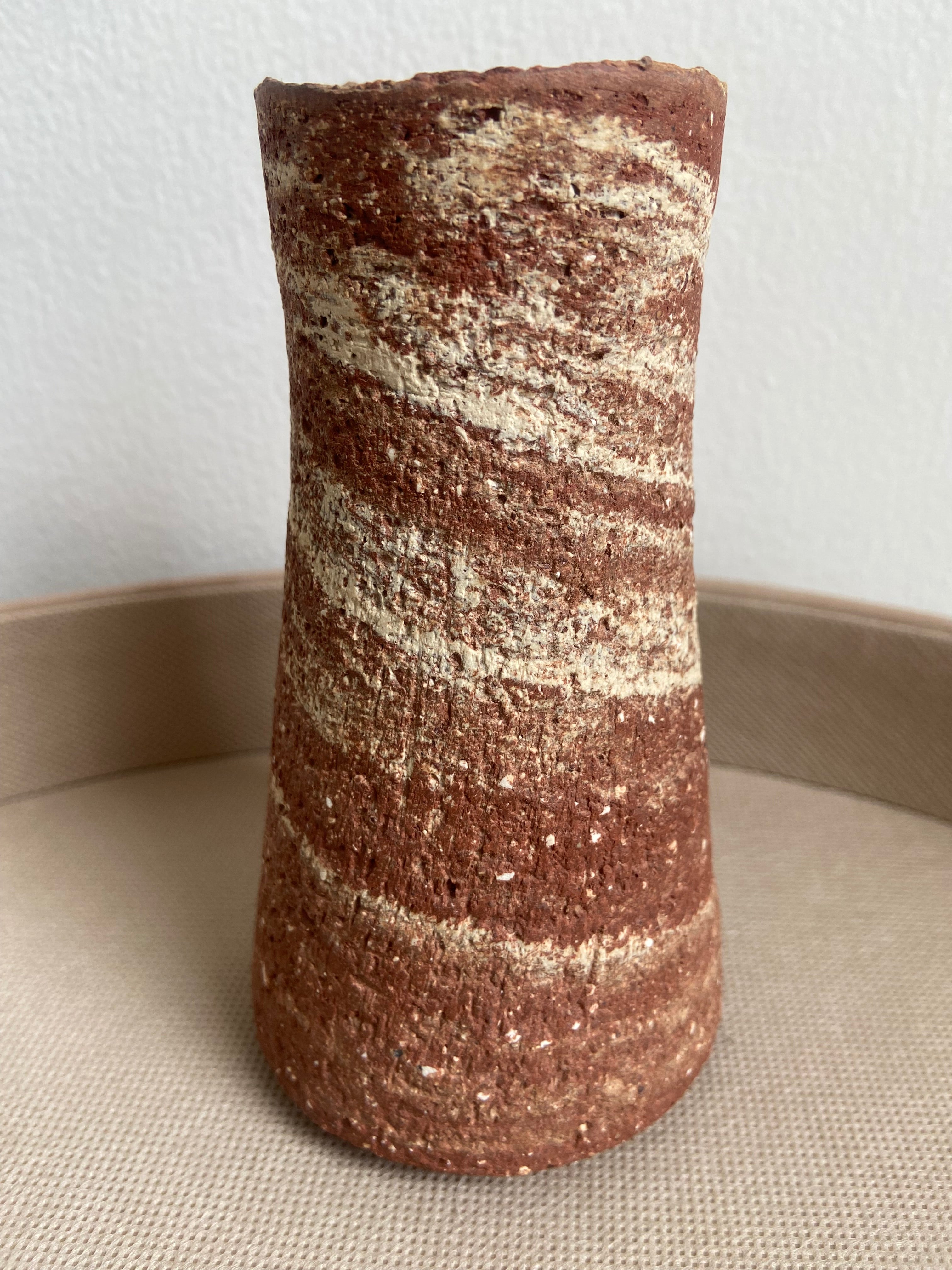 Vase, Red and White Stoneware Swirl 5.5"h.
