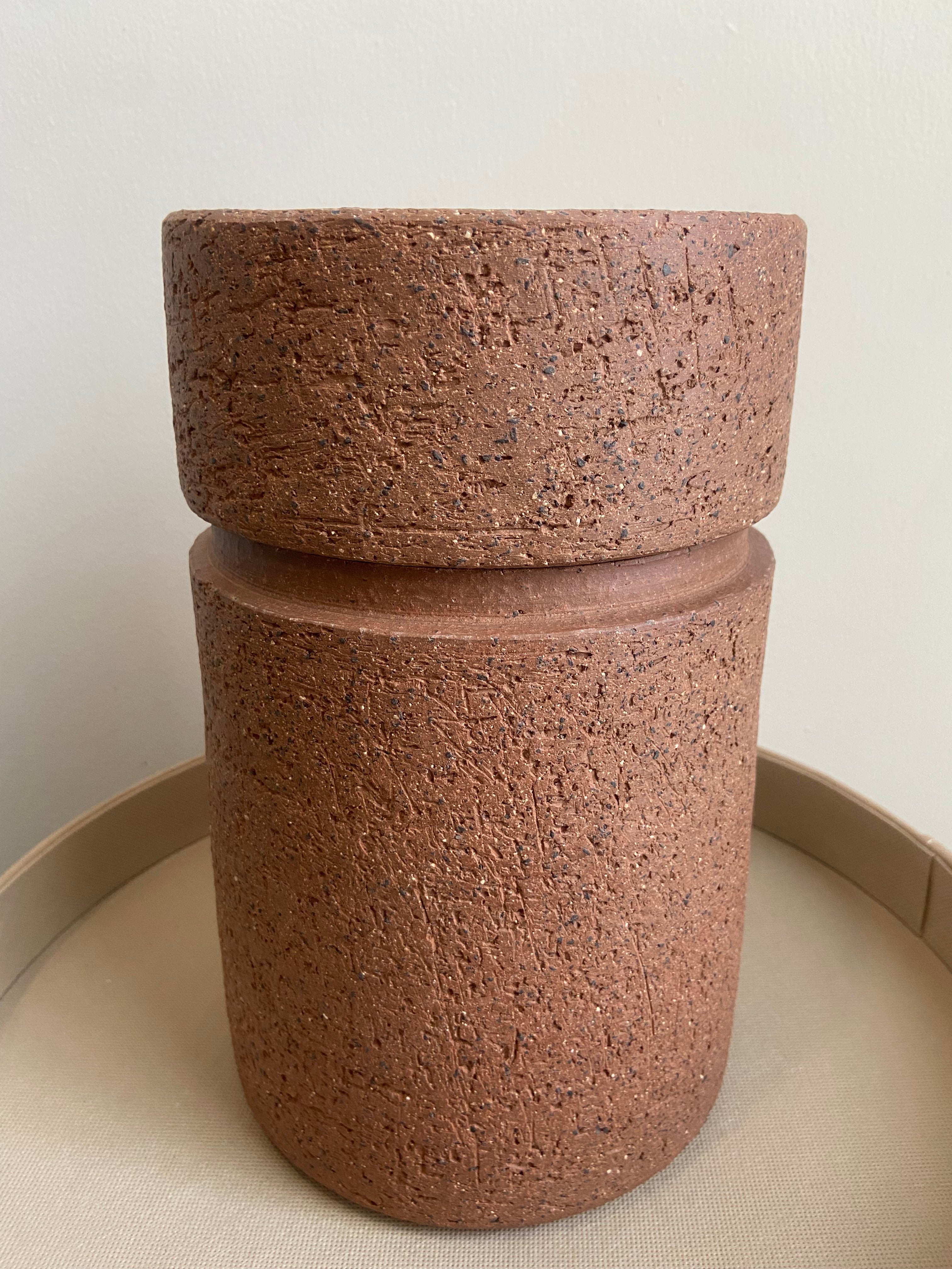 Large Stoneware Lidded Jar, Red Clay