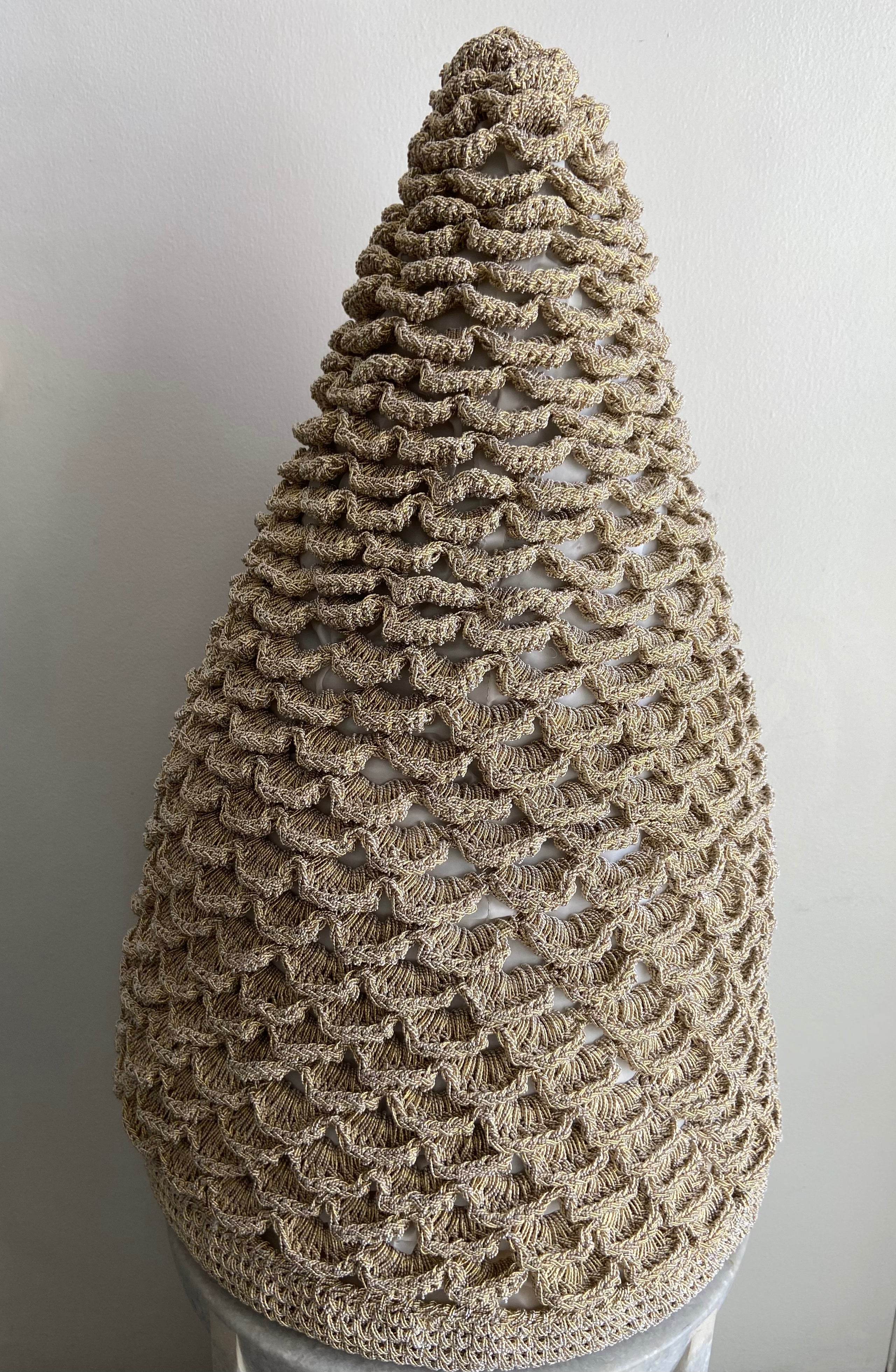 Hand Crocheted Christmas Tree Gold Lurex Cotton