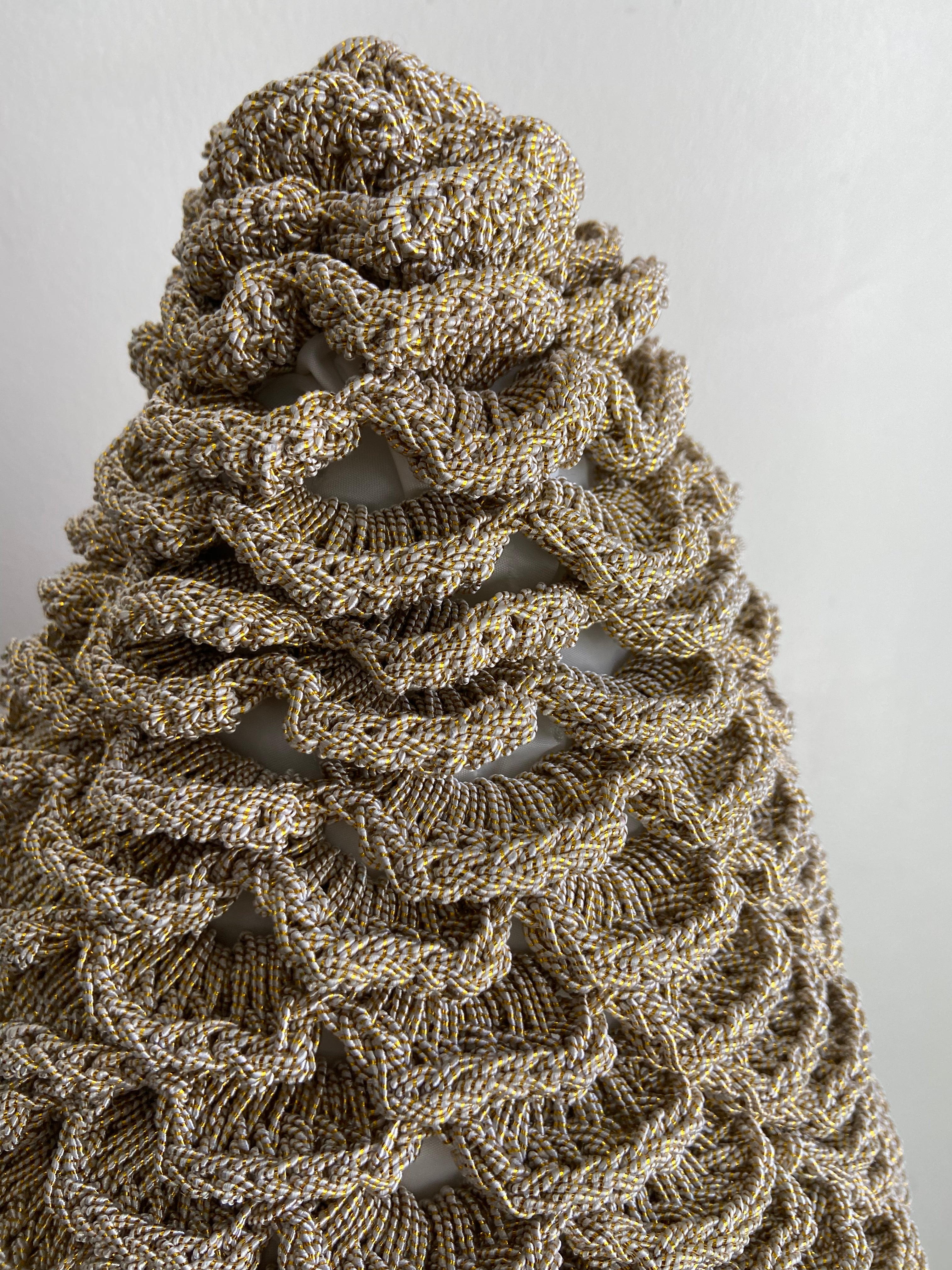 Hand Crocheted Christmas Tree Gold Lurex Cotton