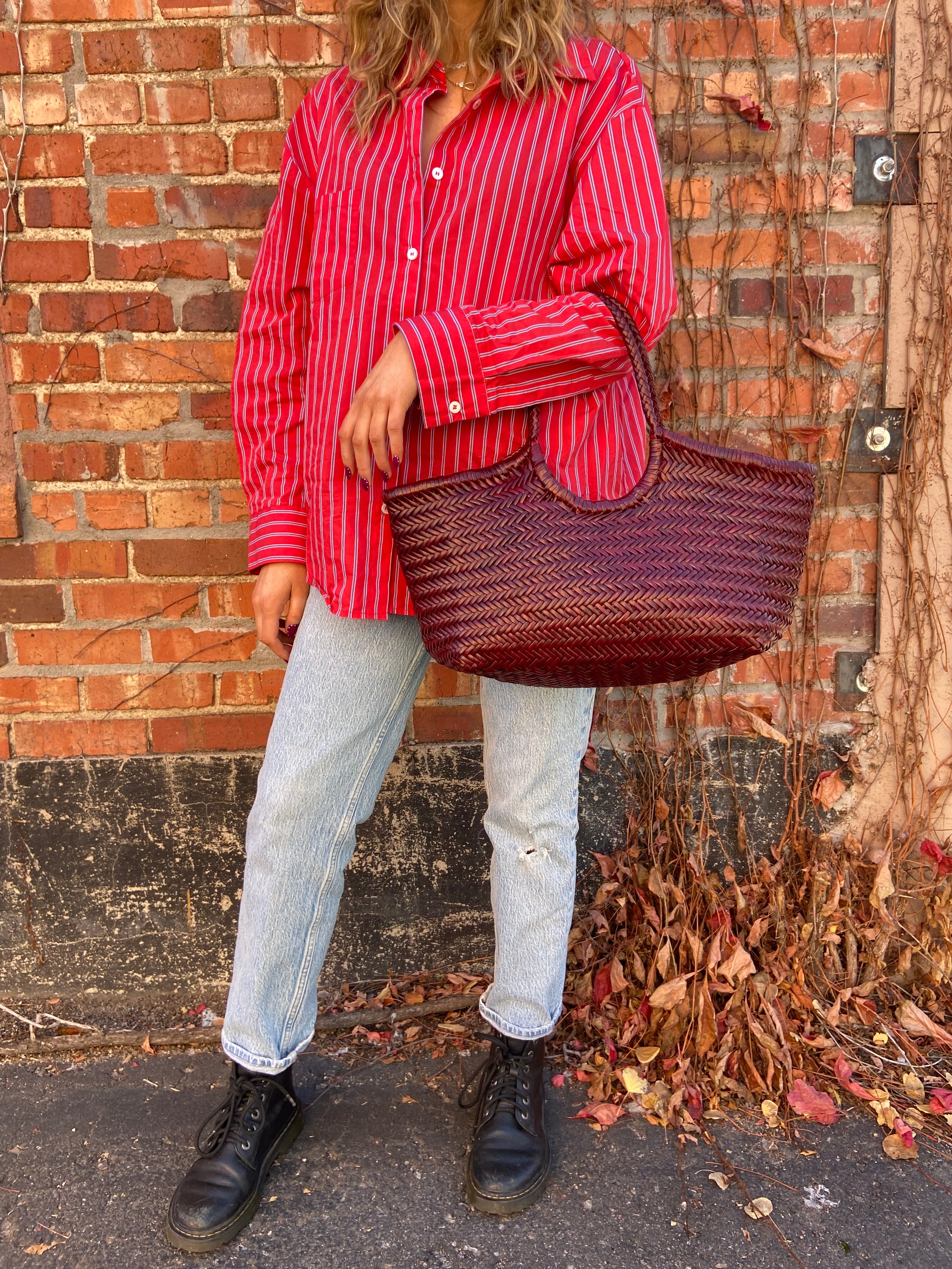 Dragon Diffusion Nantucket Basket Big Woven Leather 19" x 9" x 6" with Cotton Liner