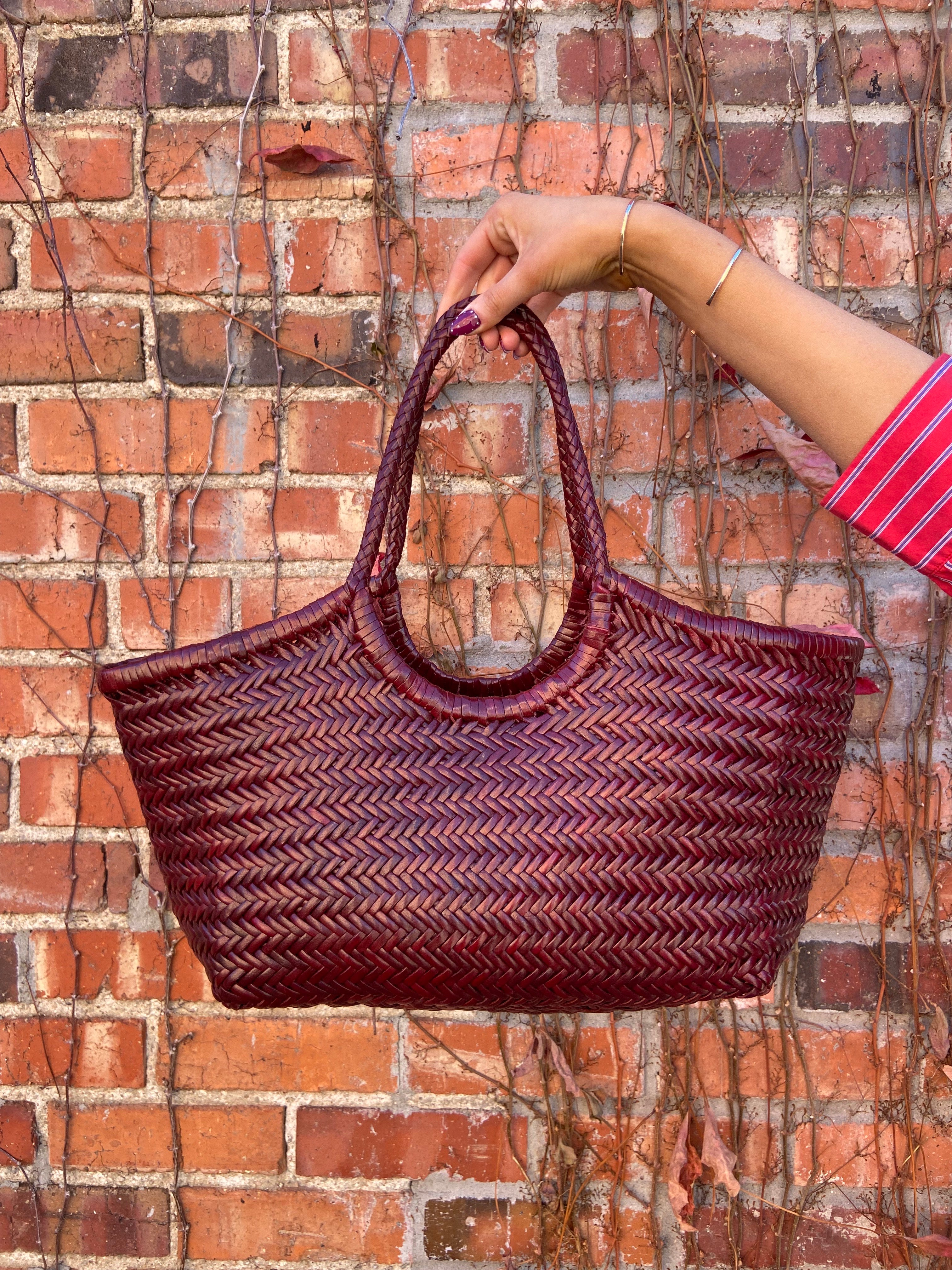 Dragon Diffusion Nantucket Basket Big Woven Leather 19" x 9" x 6" with Cotton Liner