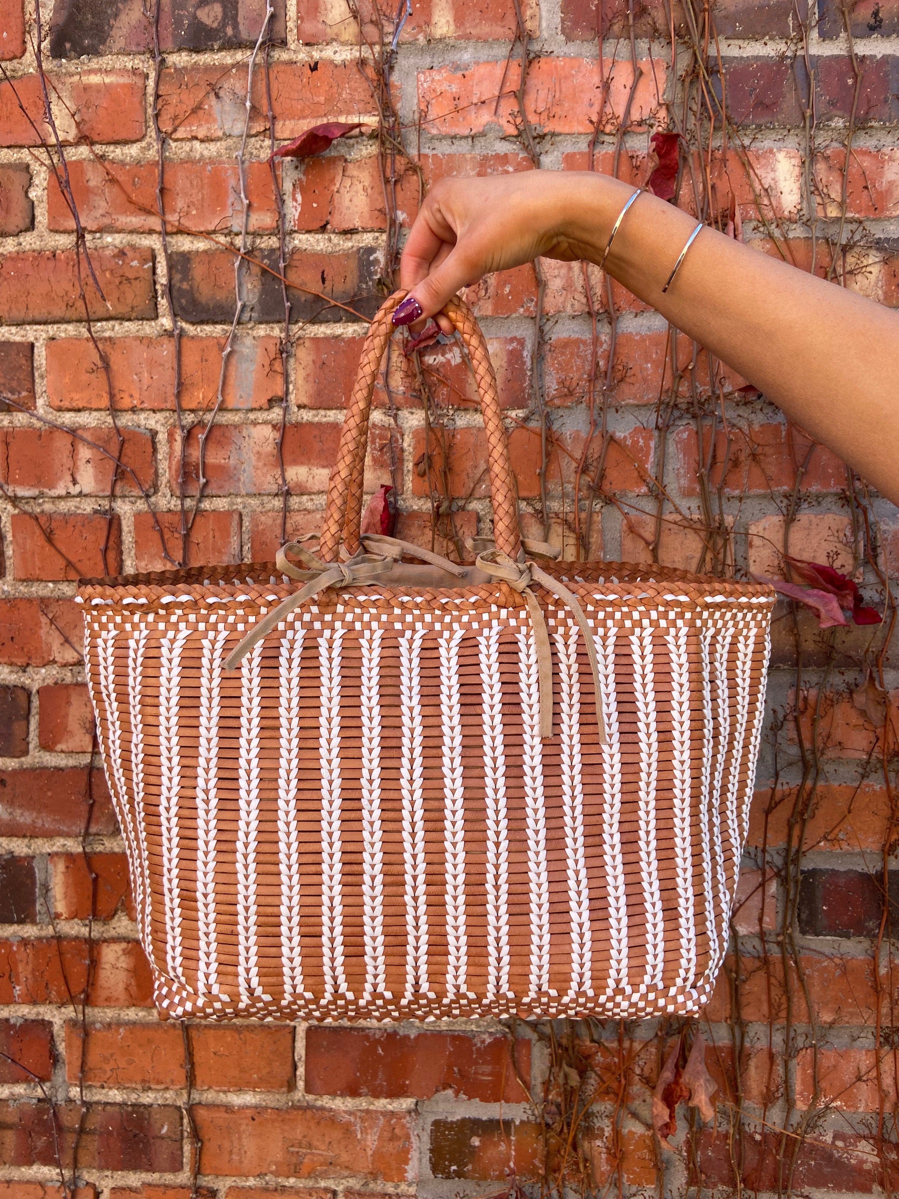 Dragon Diffusion Bali Woven Leather Basket Bag Big with Cloth Liner