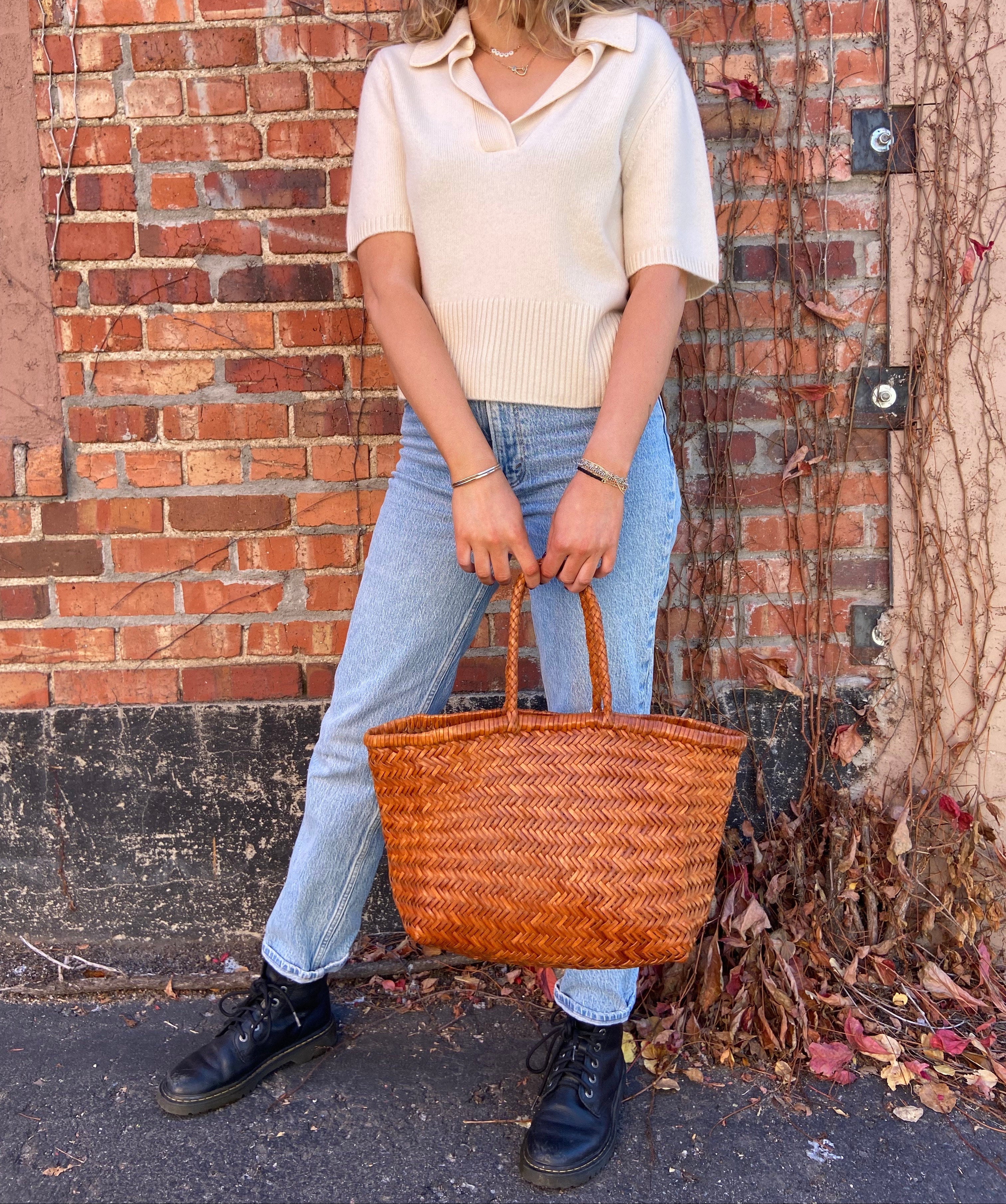 Dragon Diffusion Bamboo Triple Jump Woven Leather Big Bag with Cloth Liner