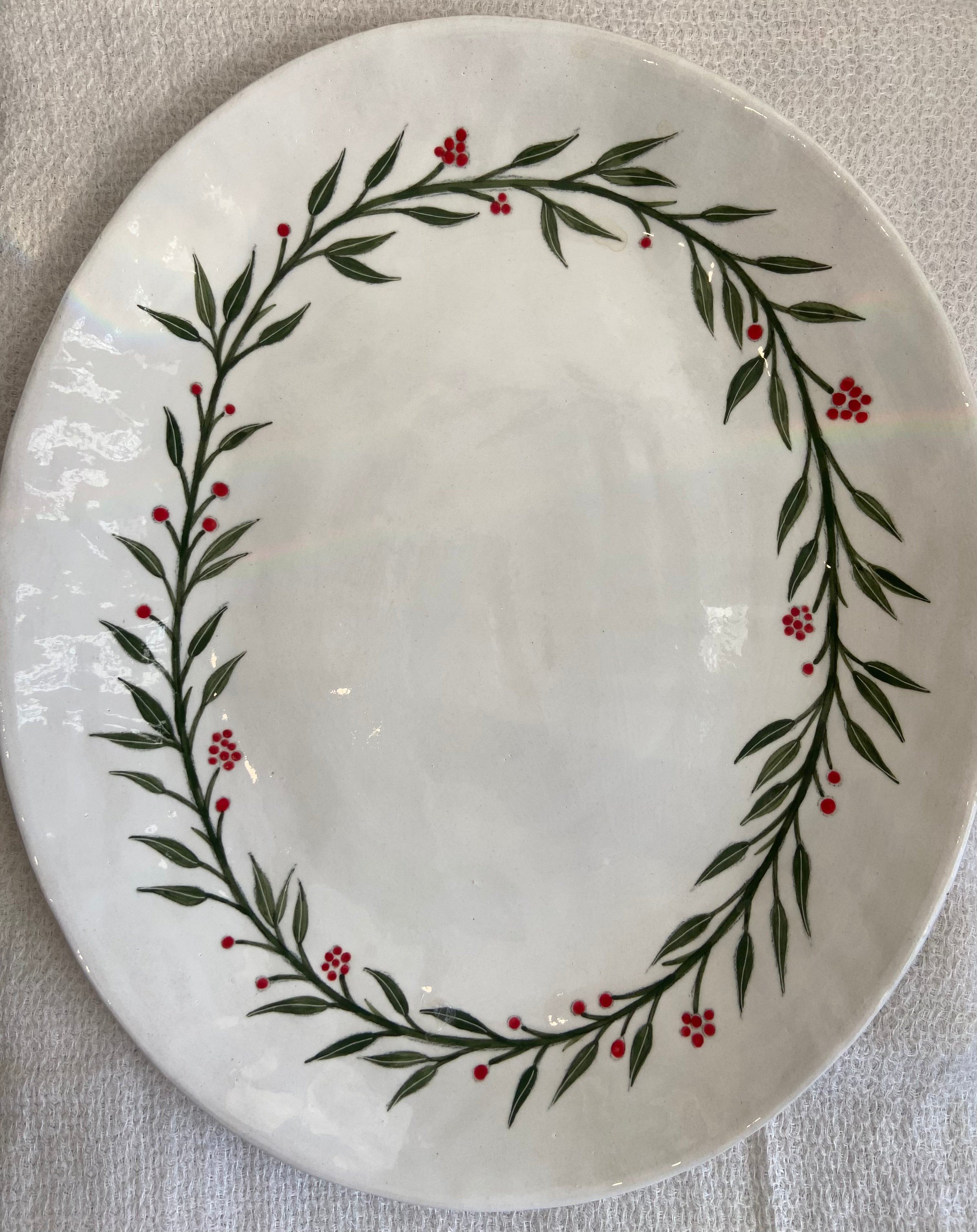 New Large Oval Ceramic Winterberry Platter
