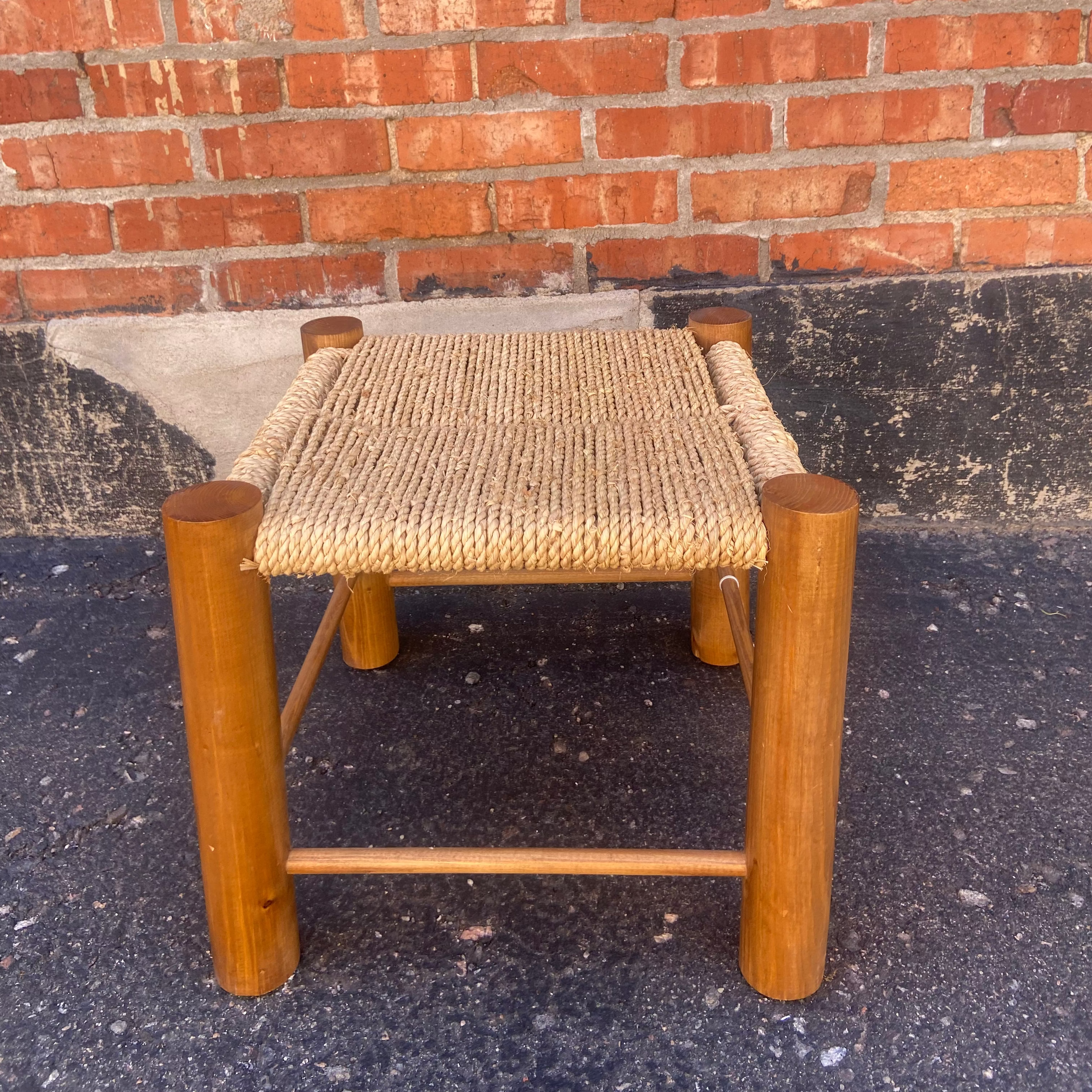 CARLO Wood Stool with Raffia Seat