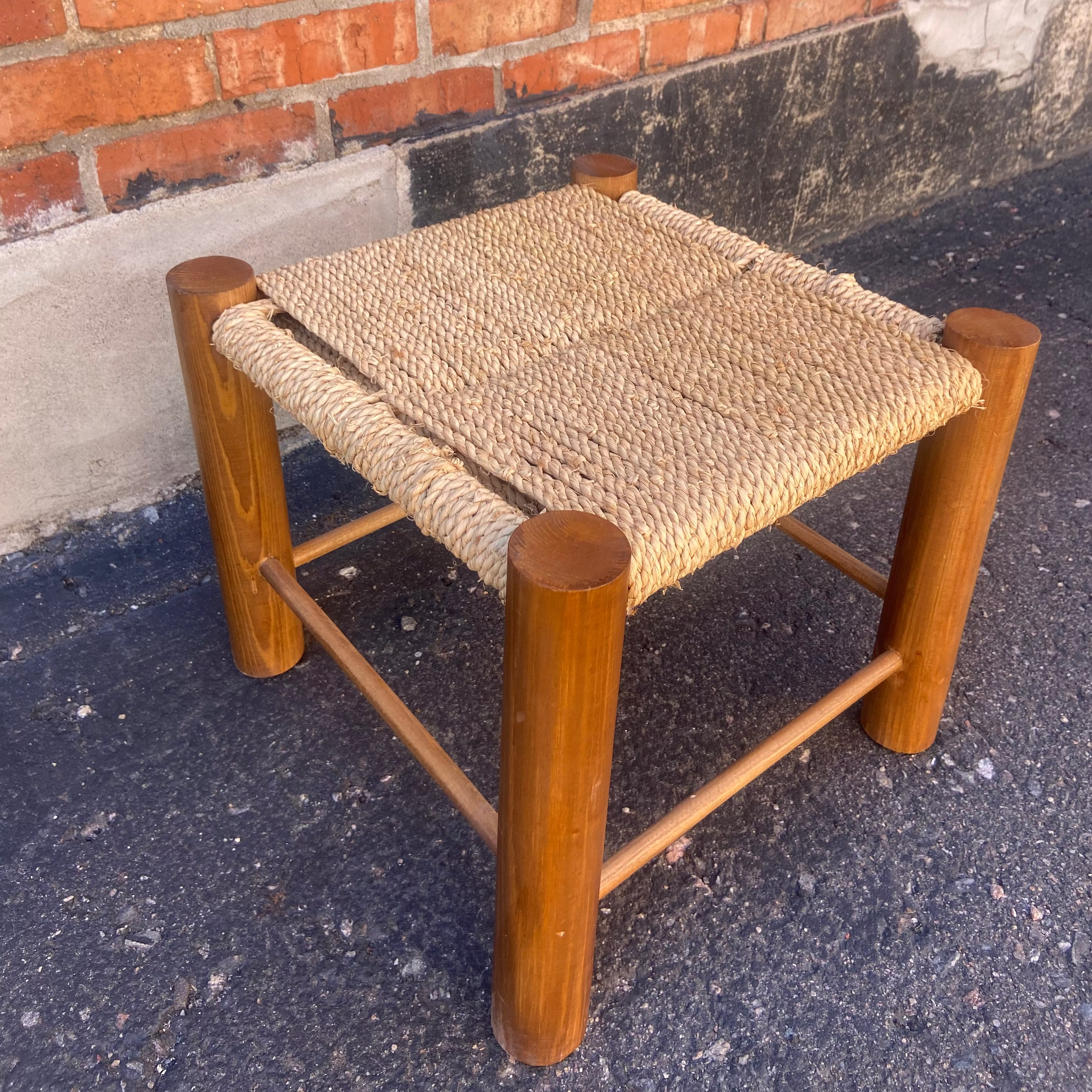 CARLO Wood Stool with Raffia Seat