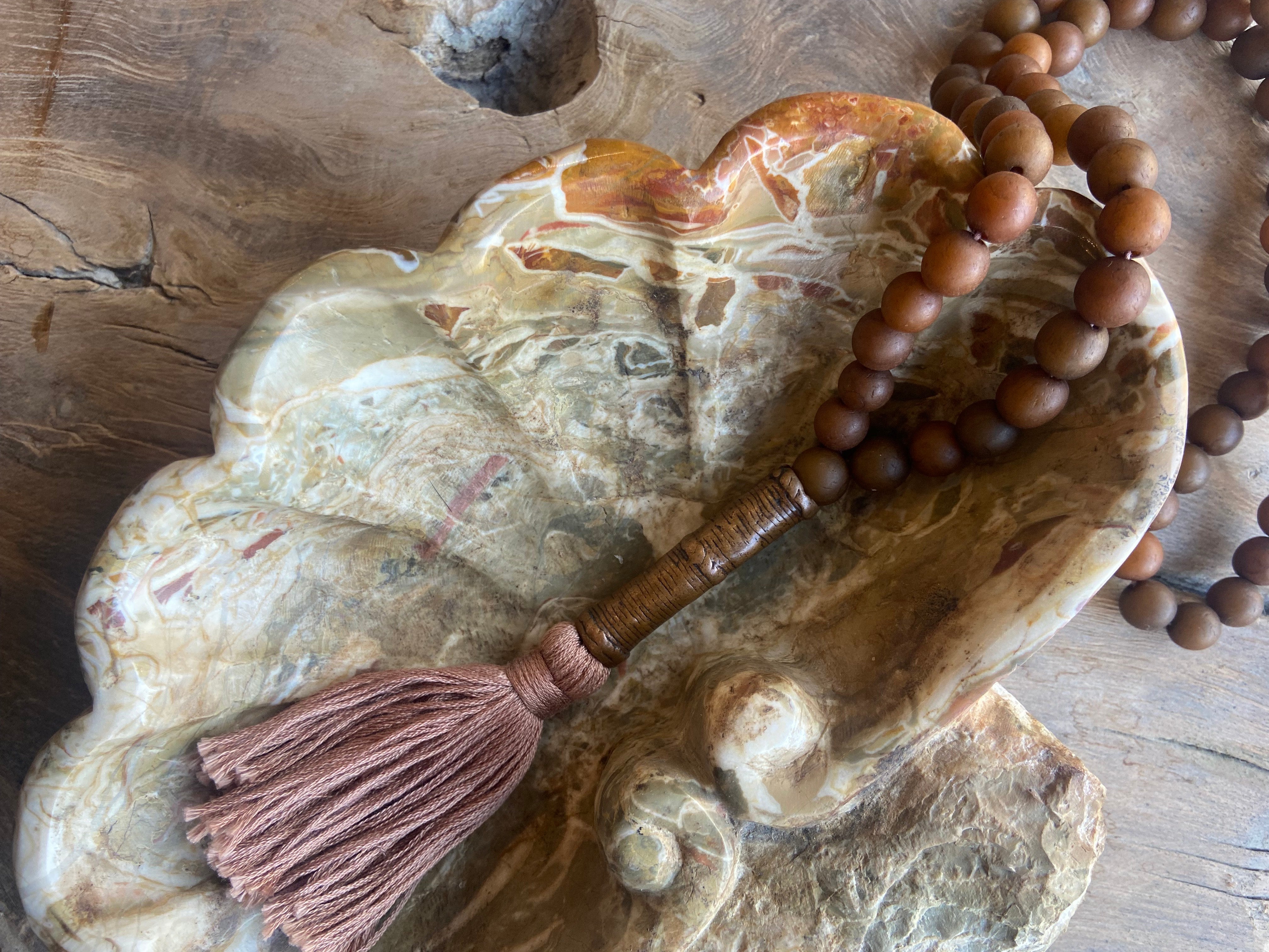Long Mala Beaded Strand with Tassel, Brown with Brown