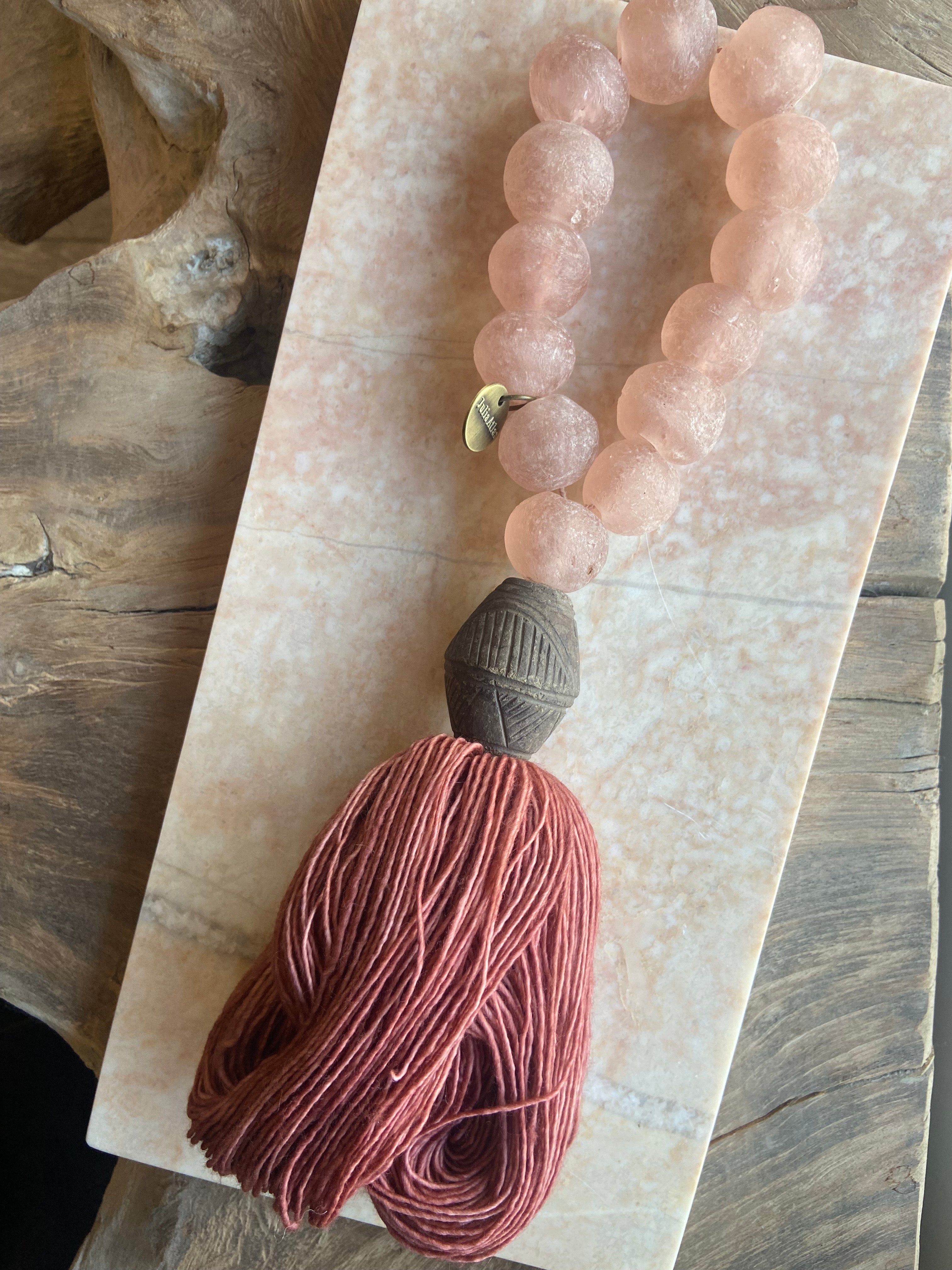 Large Pink Beaded Sculpture with Rose Tassel