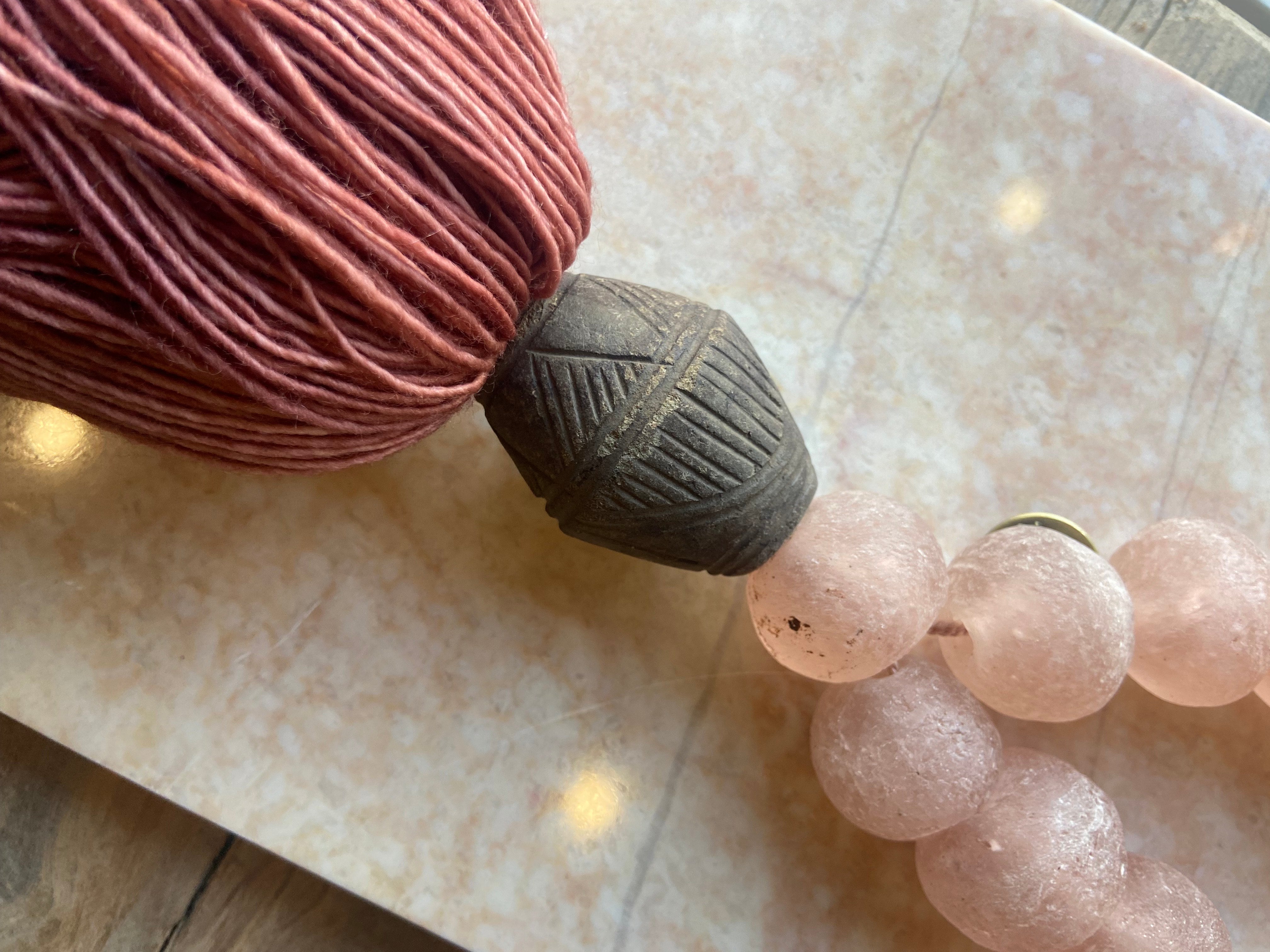 Large Pink Beaded Sculpture with Rose Tassel