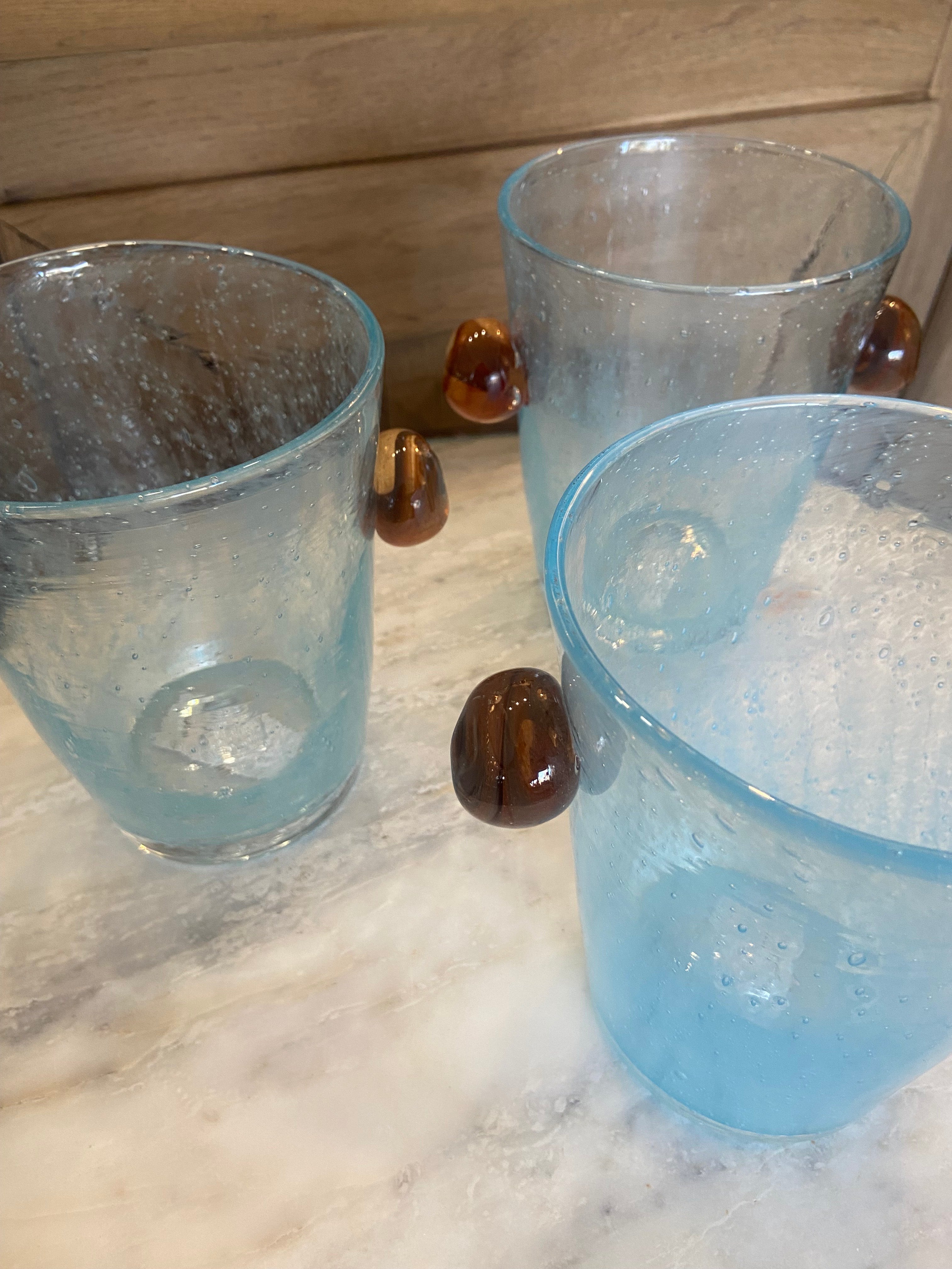 Peony Small Bubble Glass Vase, Sky Blue + Brown