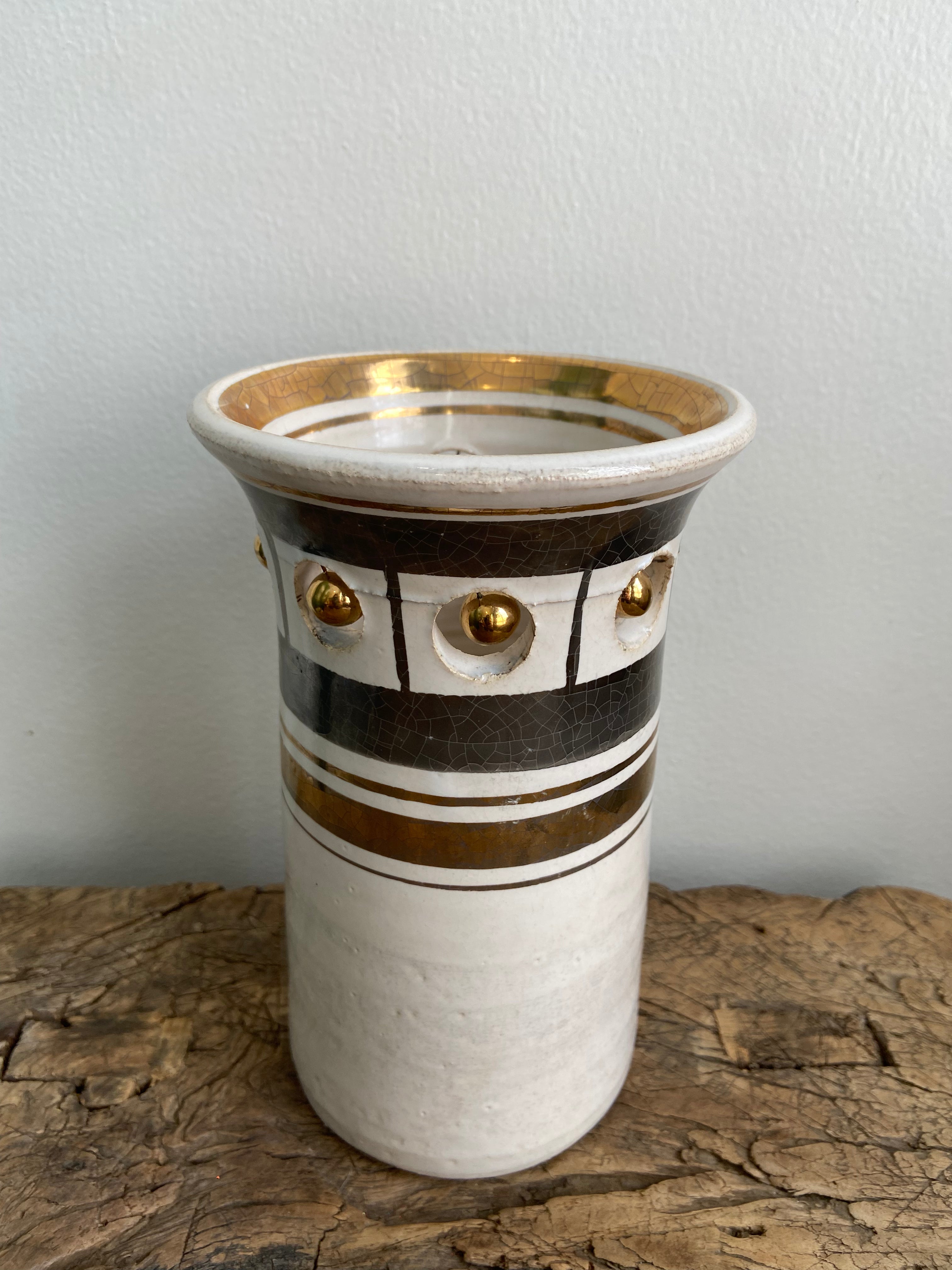 Vintage Georges Pelletier Vase, White and Gold 7"h. x 4.5"dia.