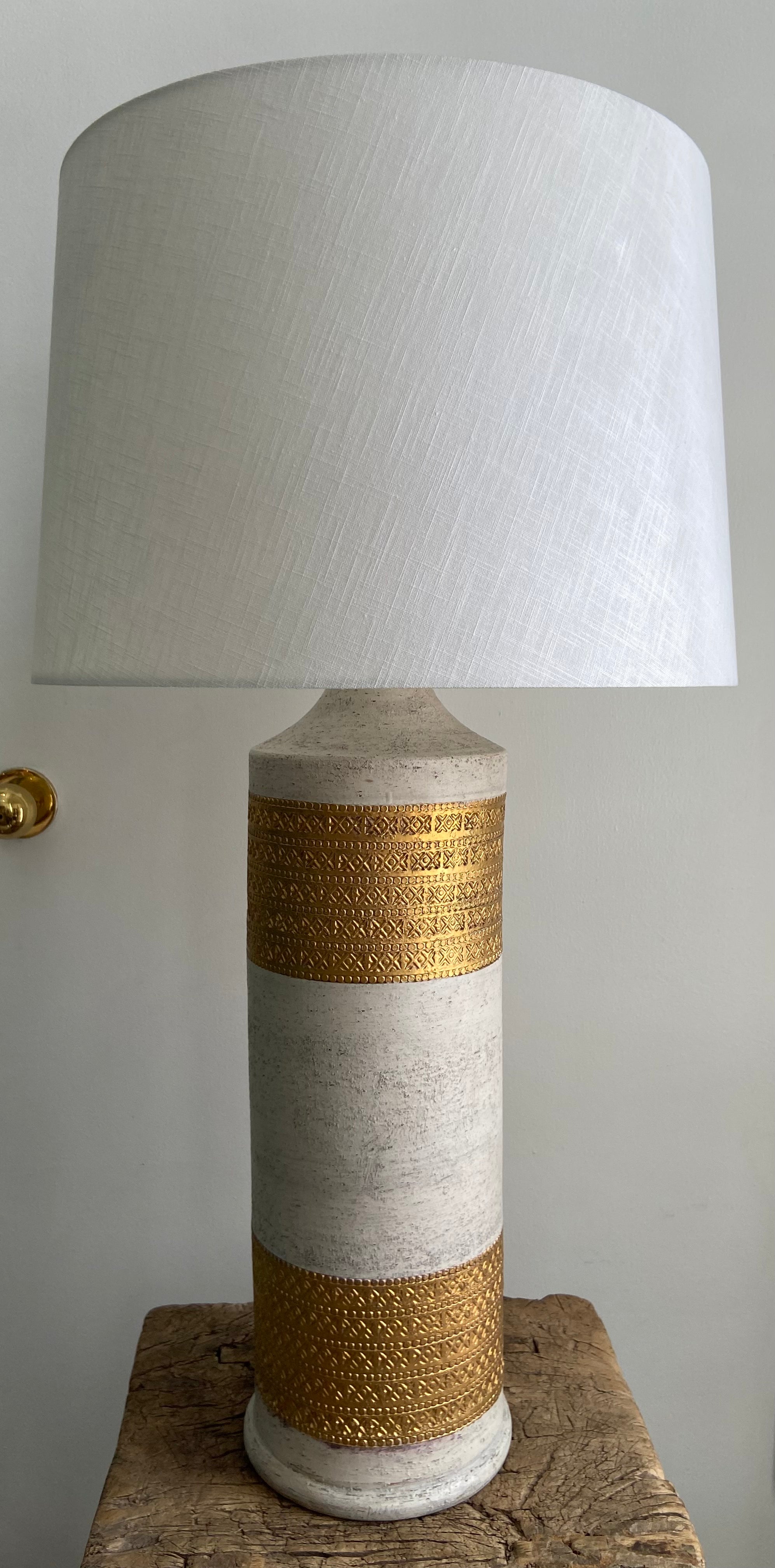 Vintage Mid-Century Italian Bitossi Ceramic Lamp, Gold and White