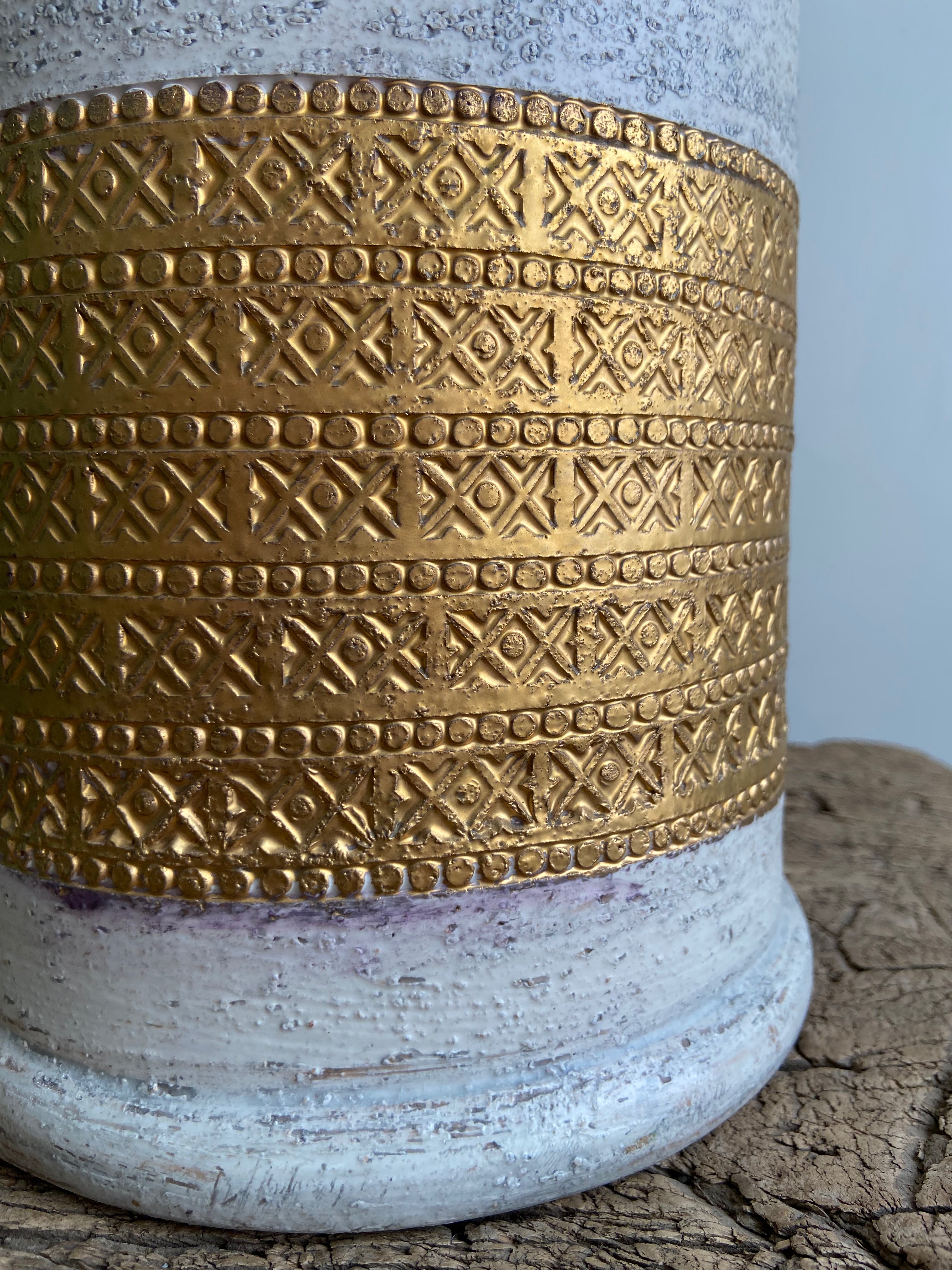 Vintage Mid-Century Italian Bitossi Ceramic Lamp, Gold and White