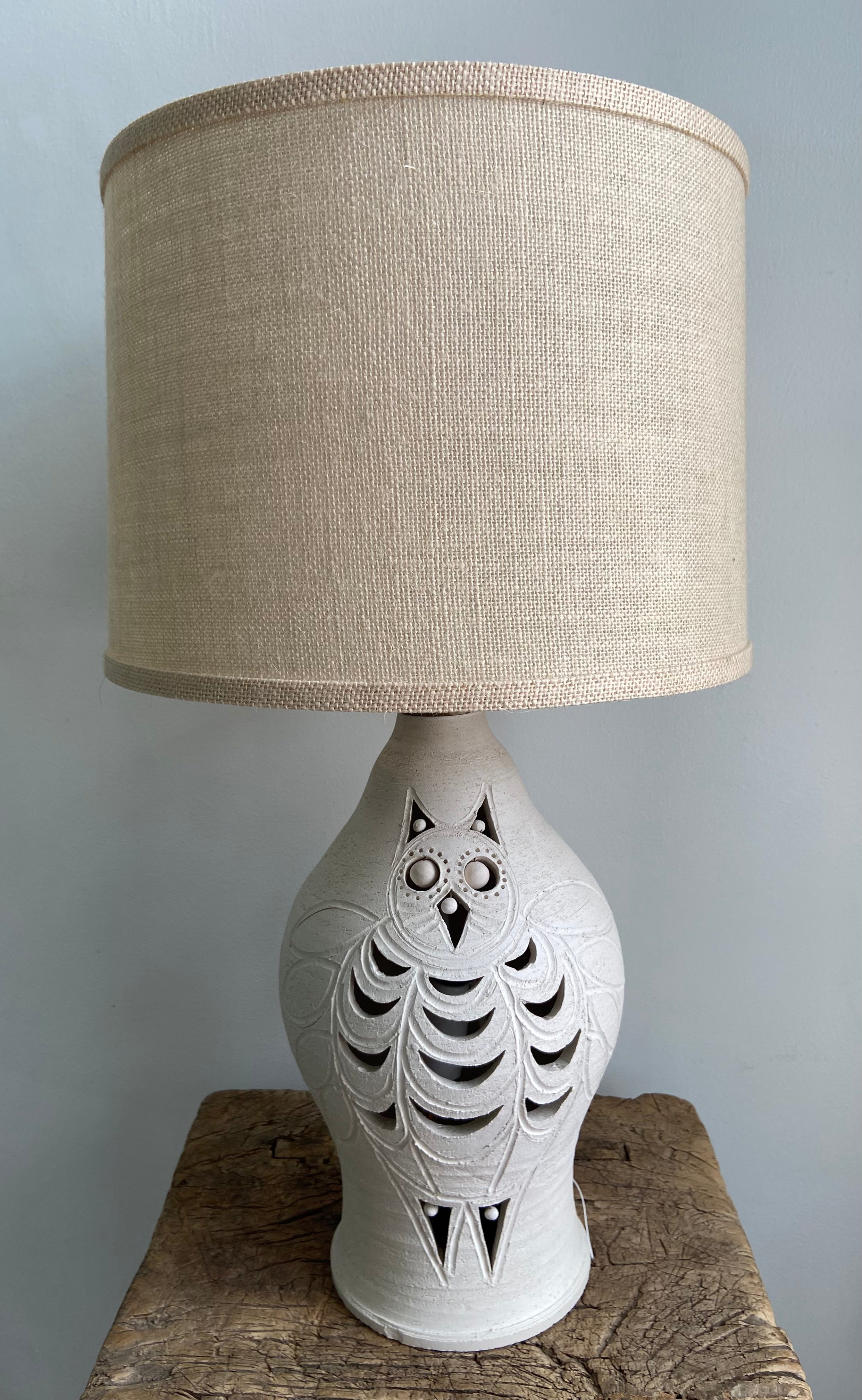 Geoges Pelletier Vintage Natural White Owl Lamp with Shade