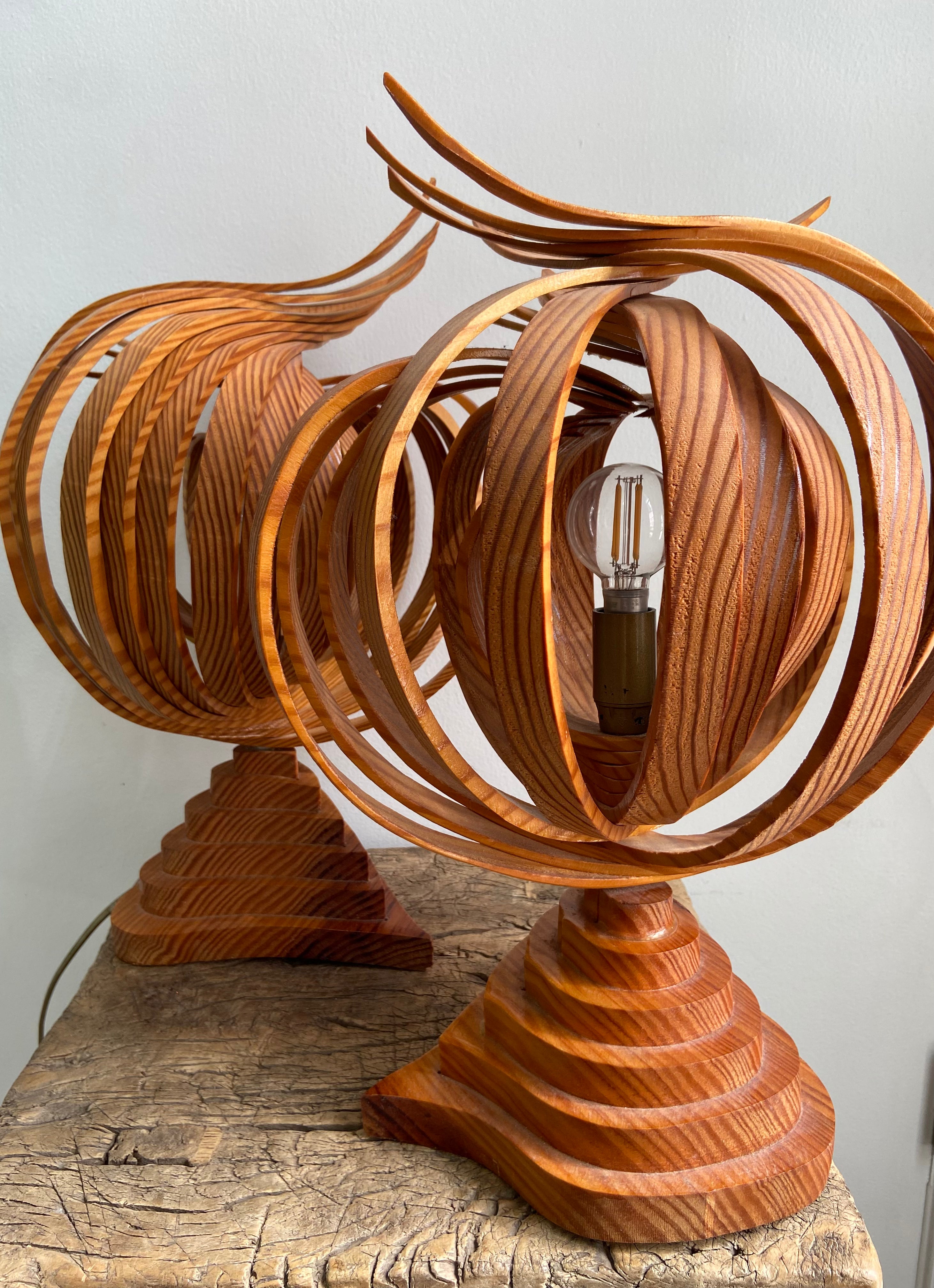 Vintage Pair of Pine Table Lamps