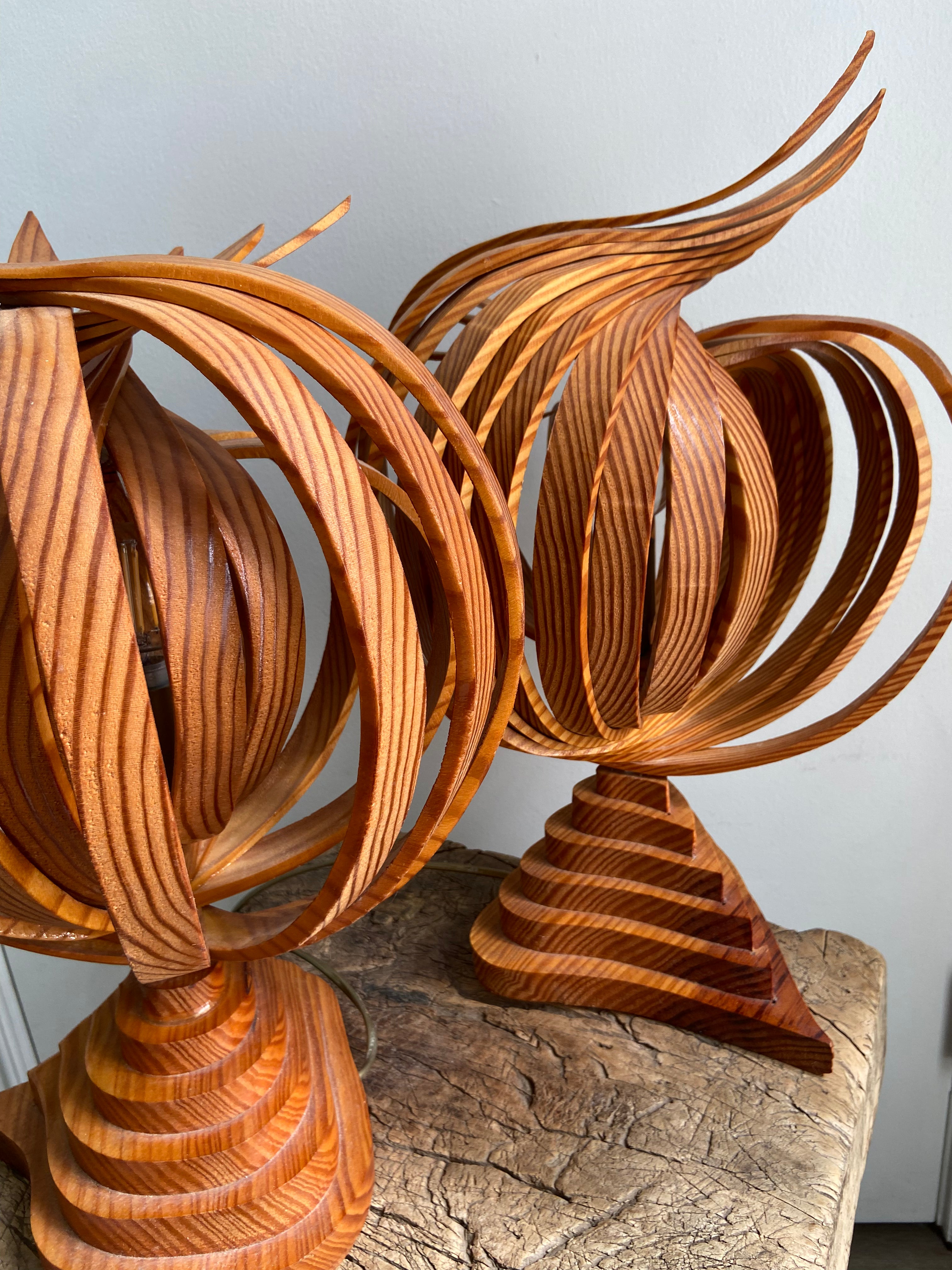 Vintage Pair of Pine Table Lamps