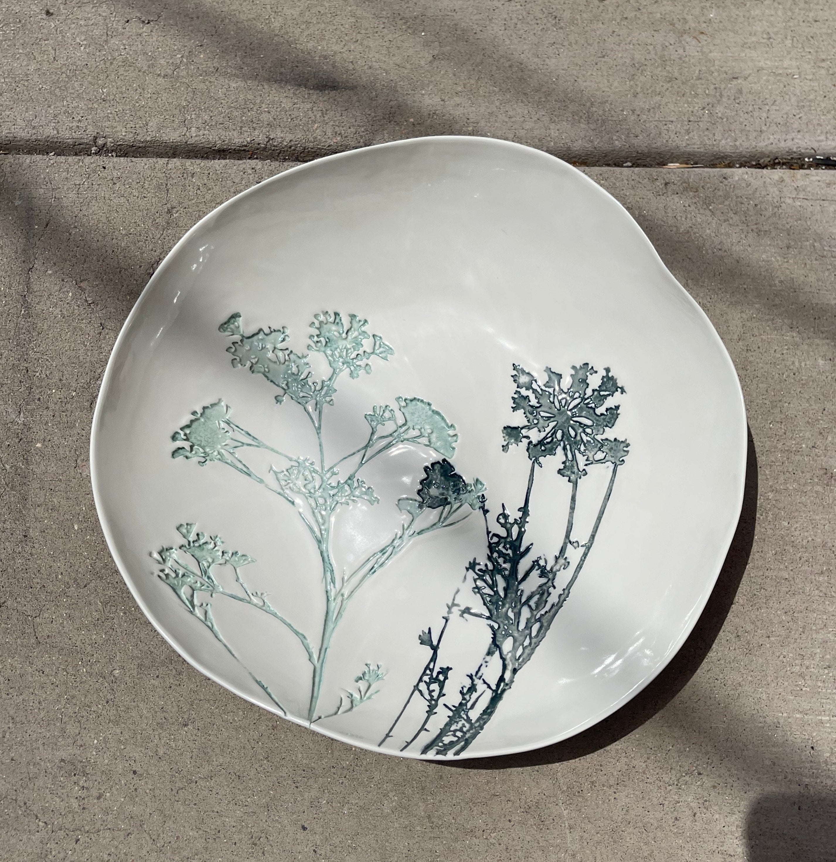 Porcelain Bowl Wild, Green 17"dia. x 4"h.
