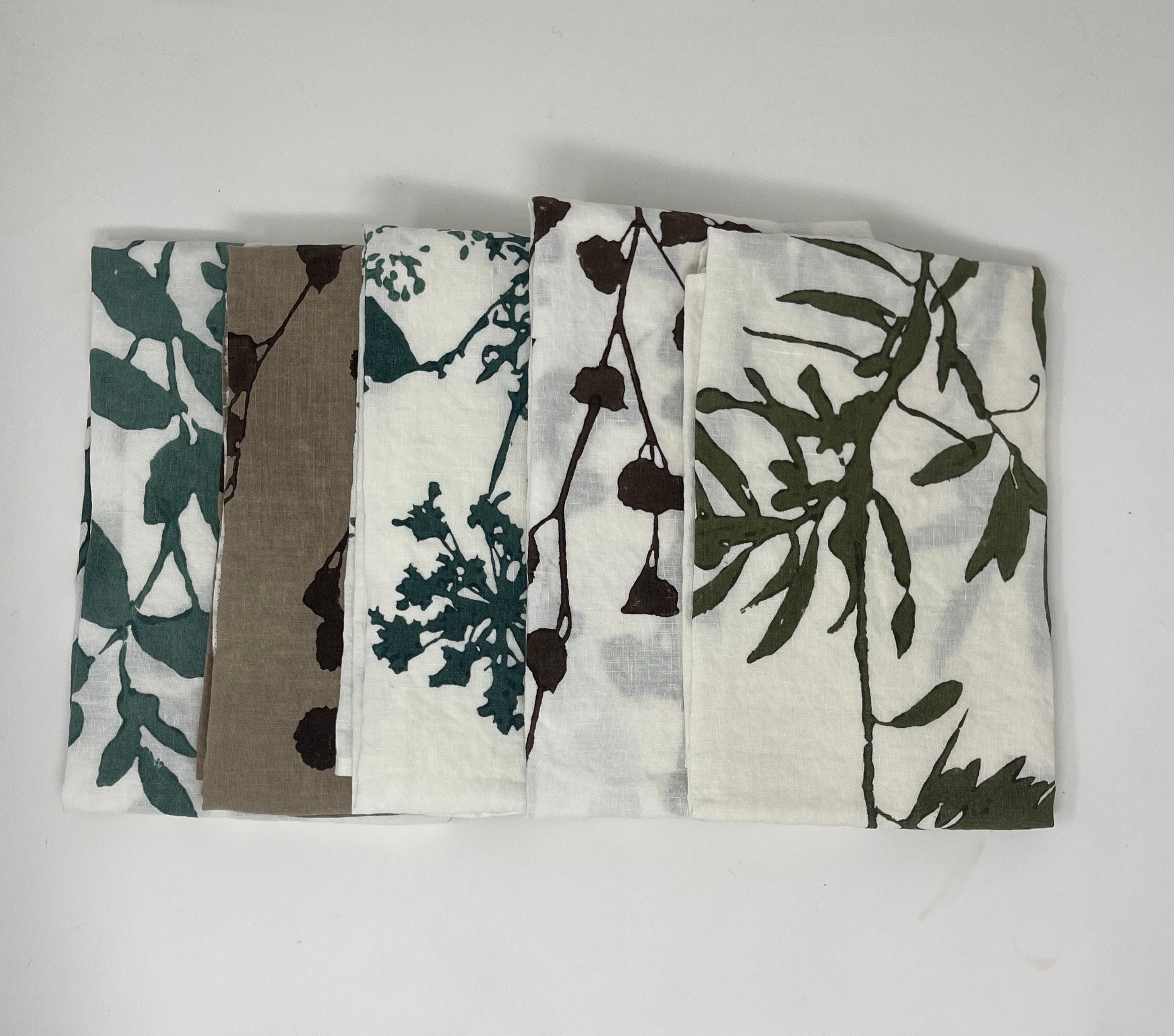 Tea Towel 100% Crumpled Linen, Twiggy 22" x 27.5"