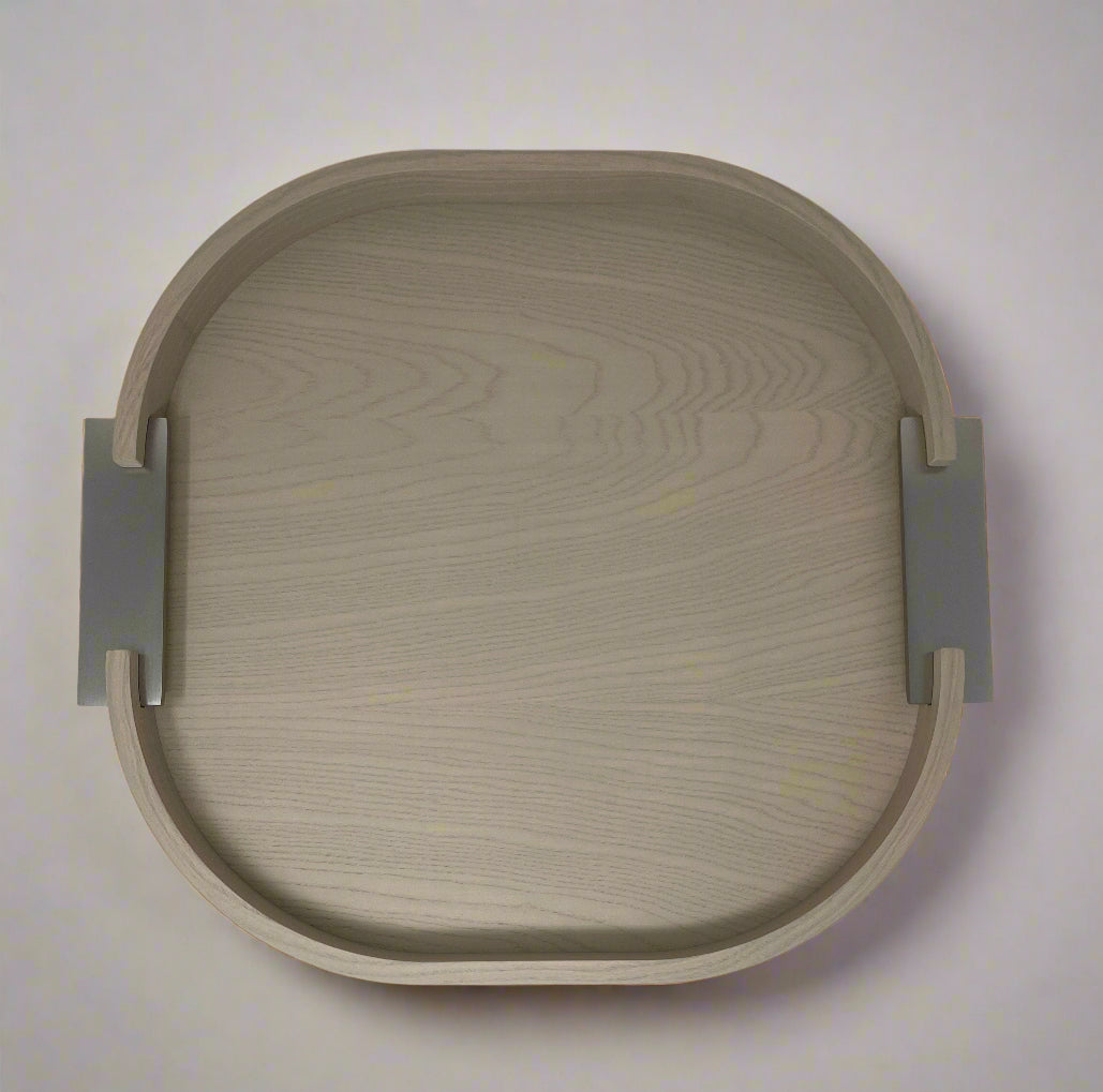 Dama Rounded Ashwood Tray with Brushed Nickel Handles, Small