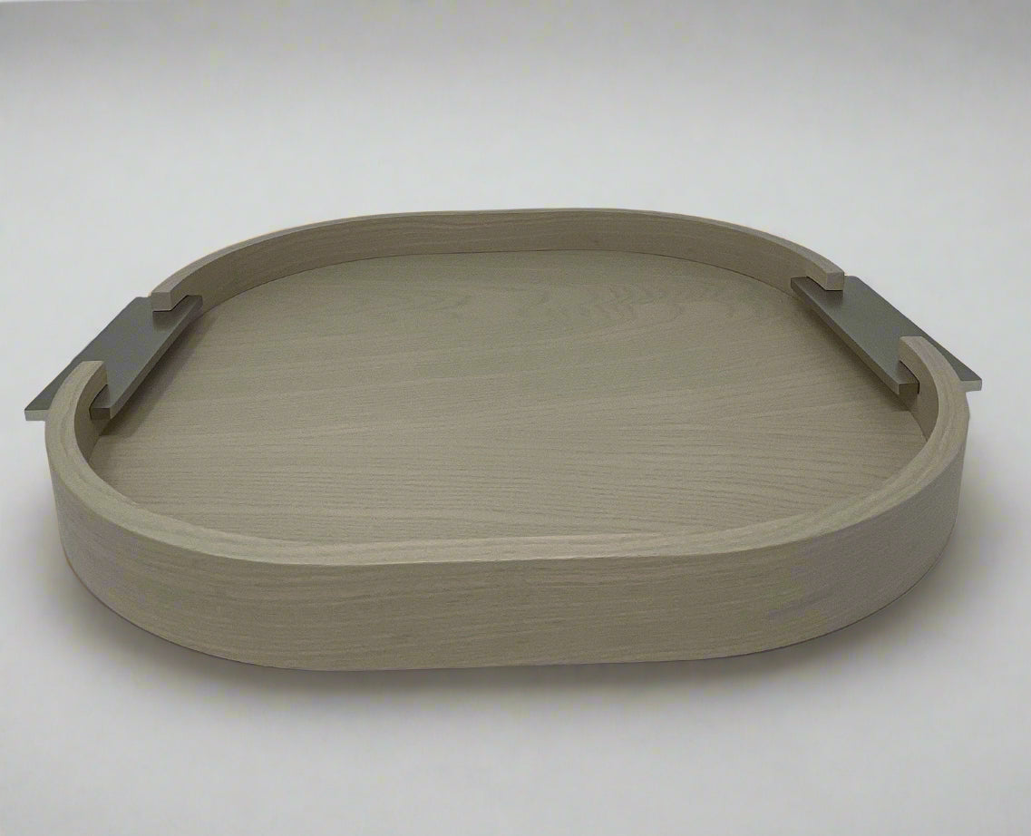 Dama Rounded Ashwood Tray with Brushed Nickel Handles, Small