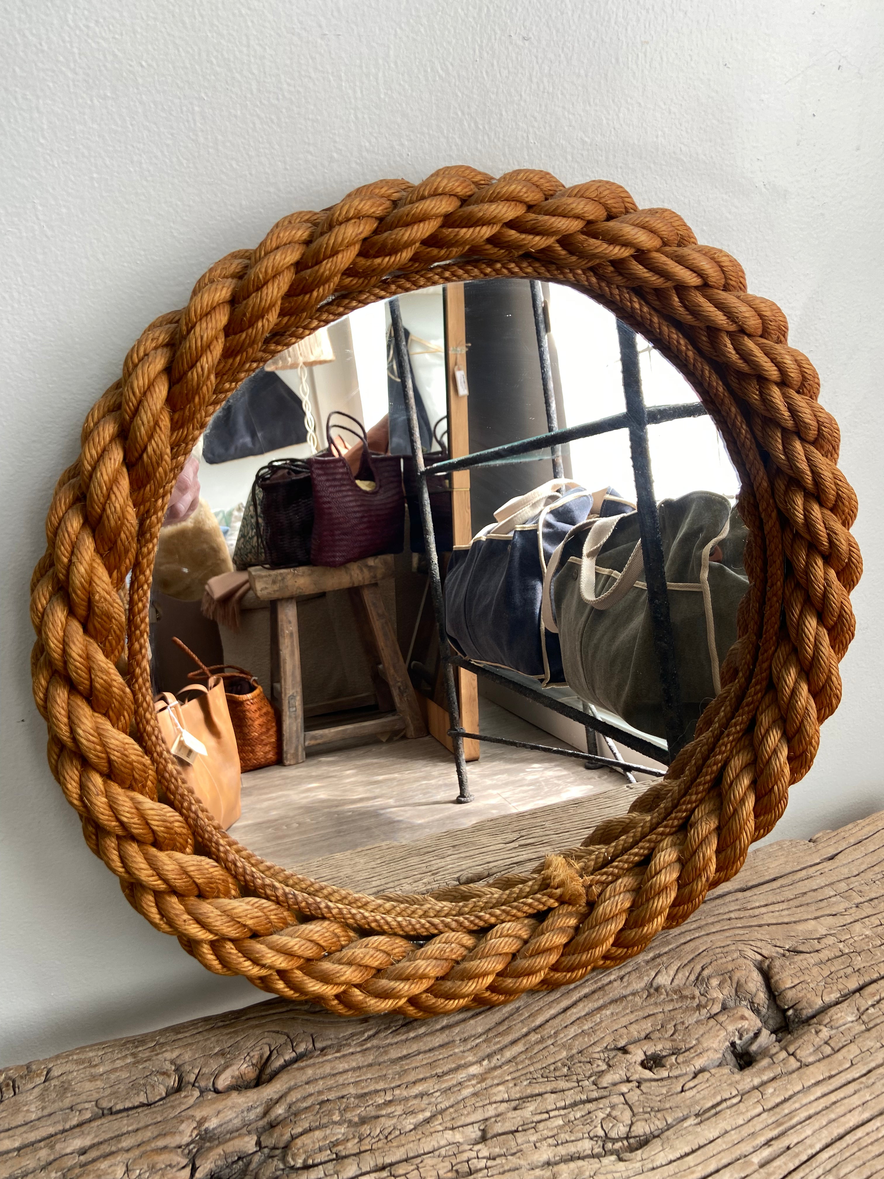 Audoux Minnet Small Round Rope Mirror 1960s