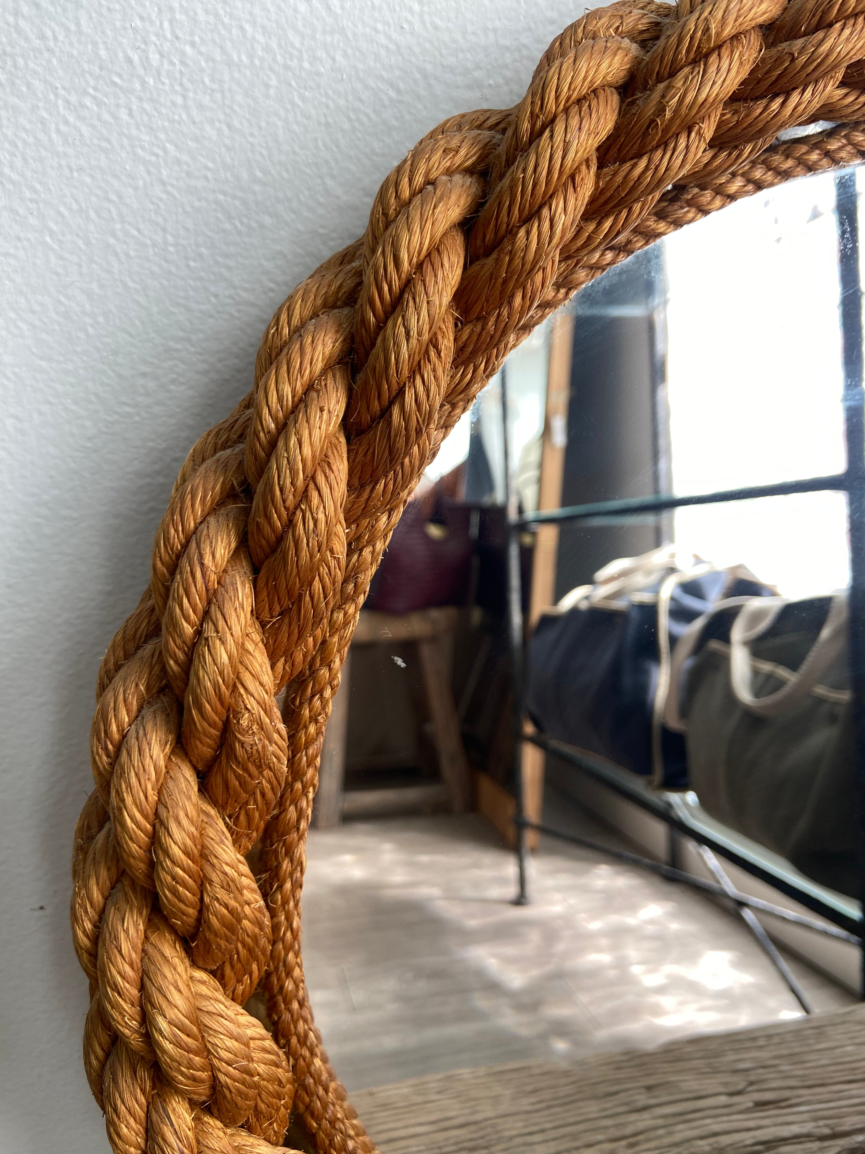 Audoux Minnet Small Round Rope Mirror 1960s