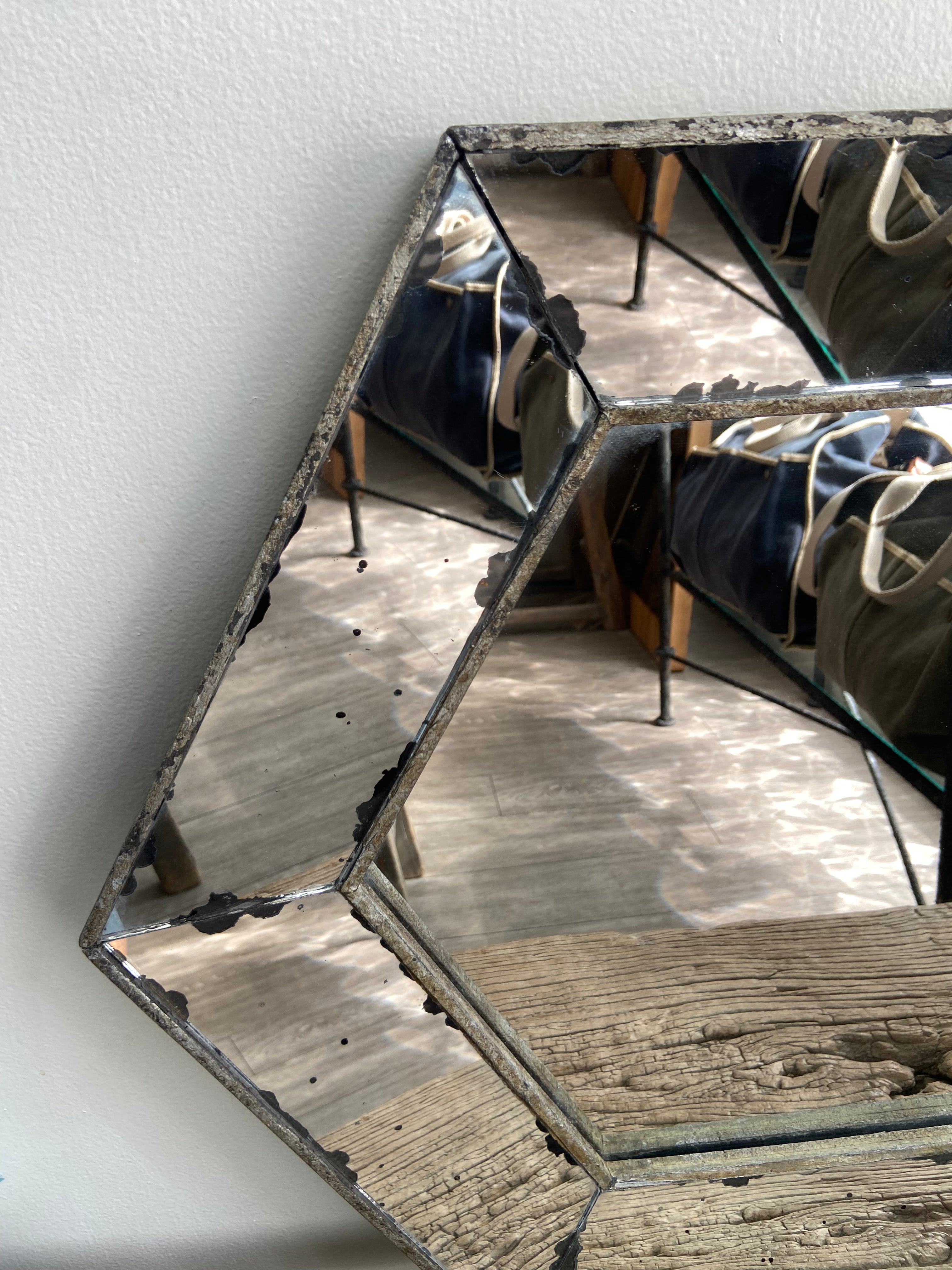 Vintage French Hexagonal Mirror