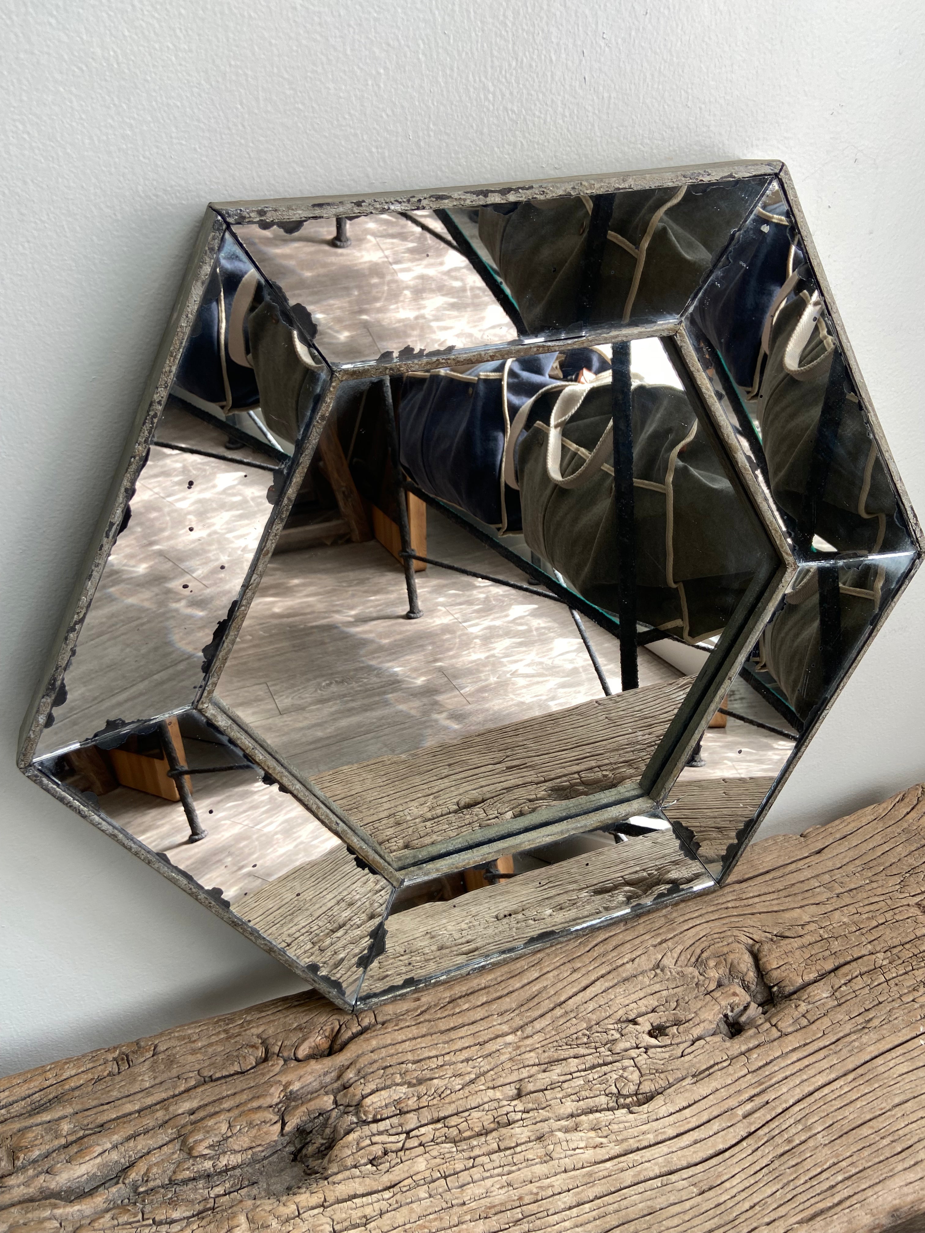 Vintage French Hexagonal Mirror