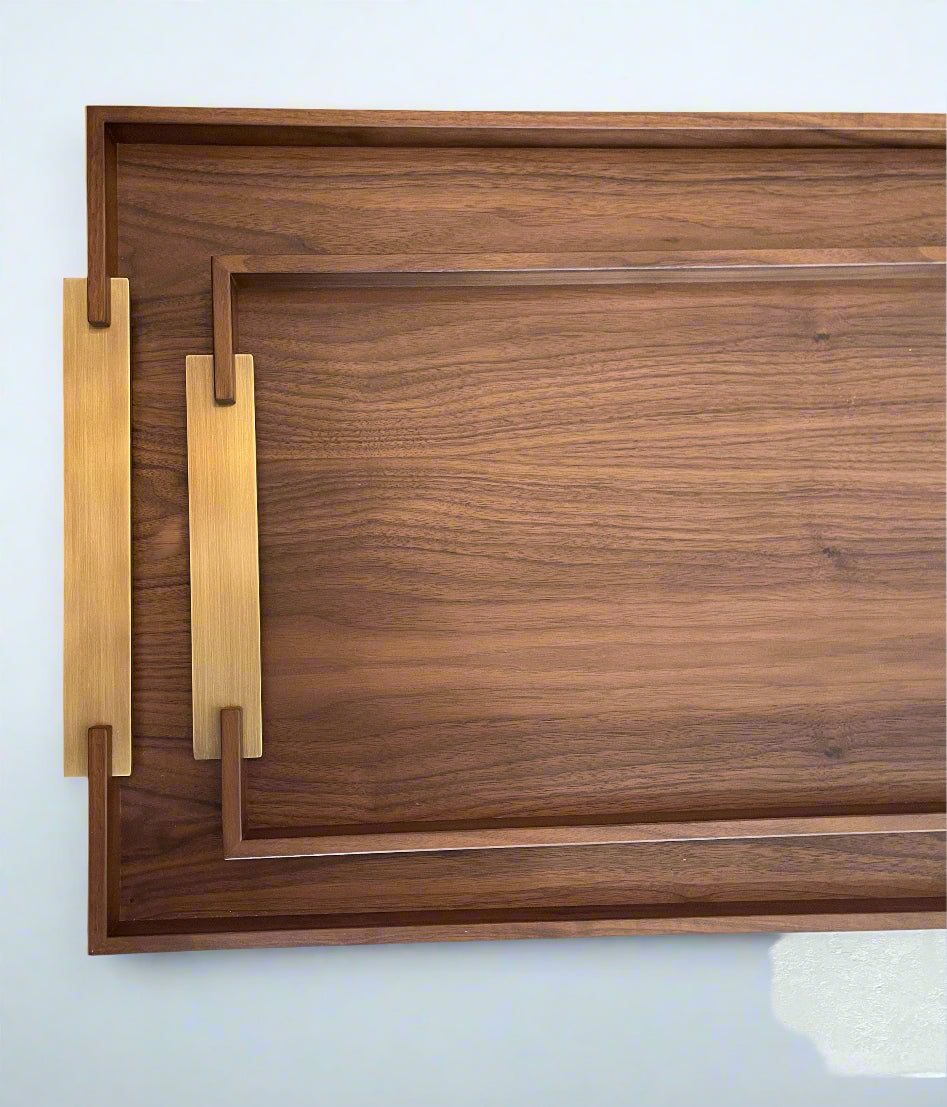 Dama Rectangular Walnut Tray with Antique Brass Handles, Small