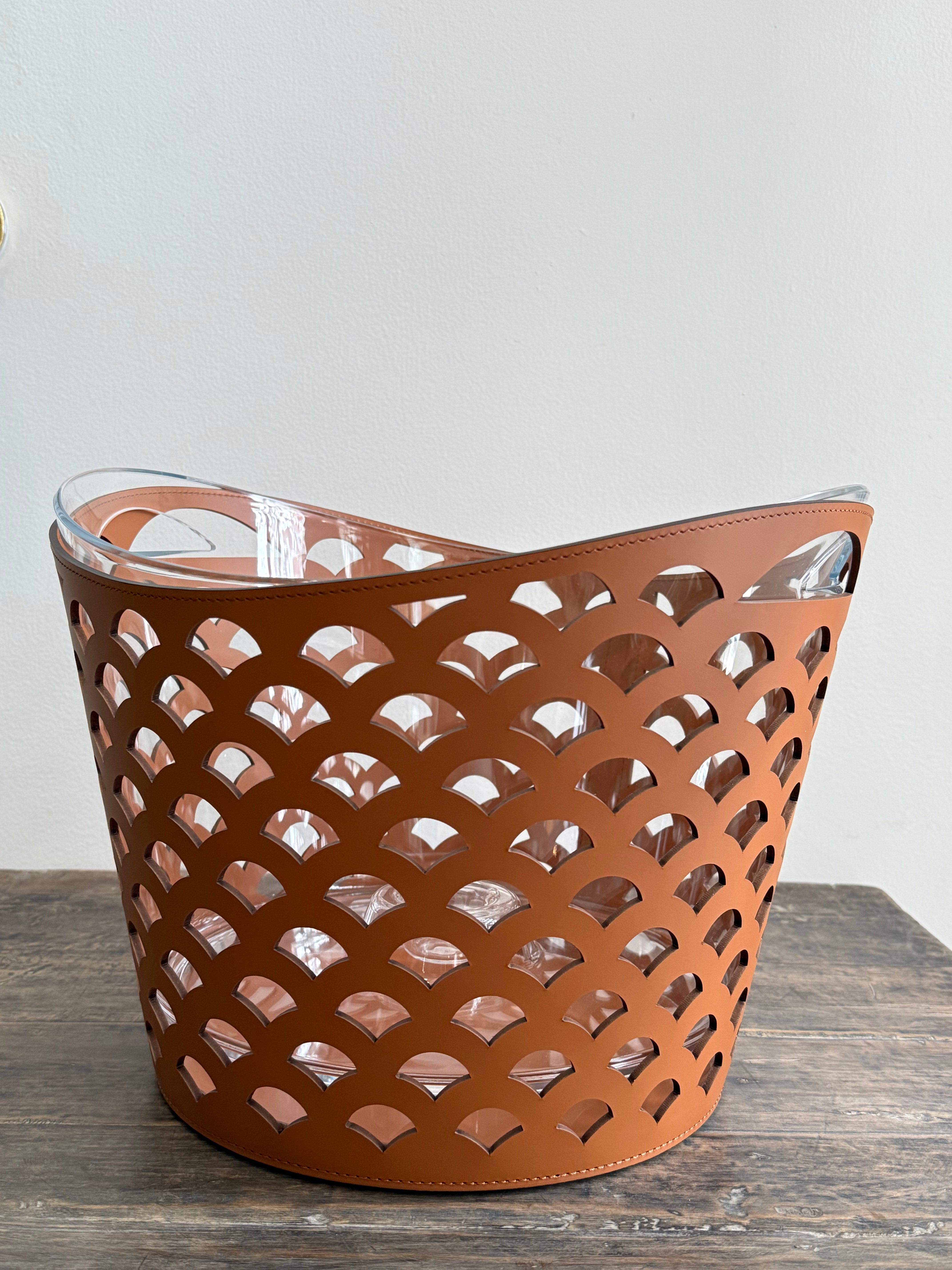 CORTINA CHAMPAGNE BUCKET LARGE, VENEZIA PATTERN: COGNAC