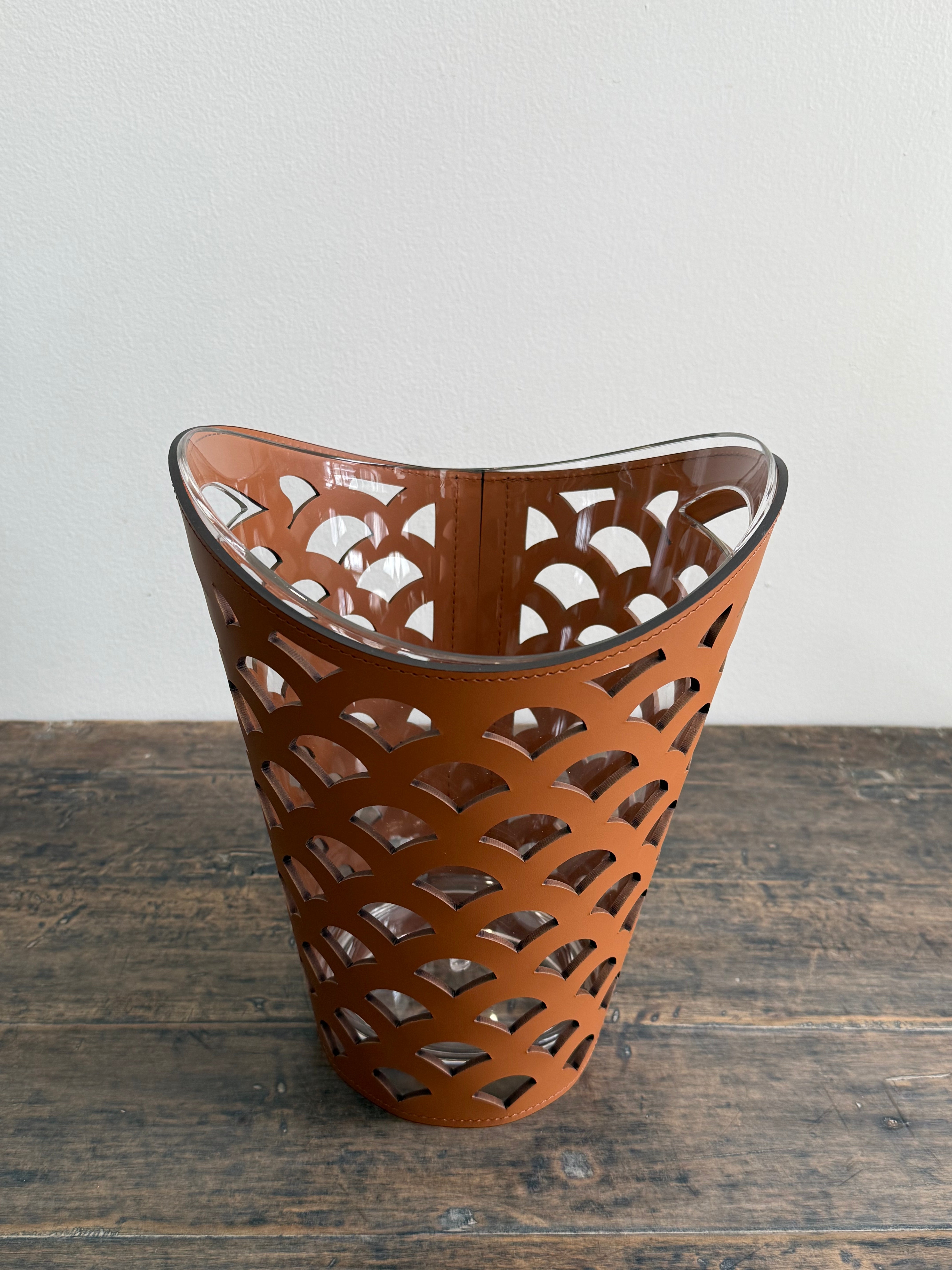 CORTINA CHAMPAGNE BUCKET SMALL, VENEZIA PATTERN: COGNAC