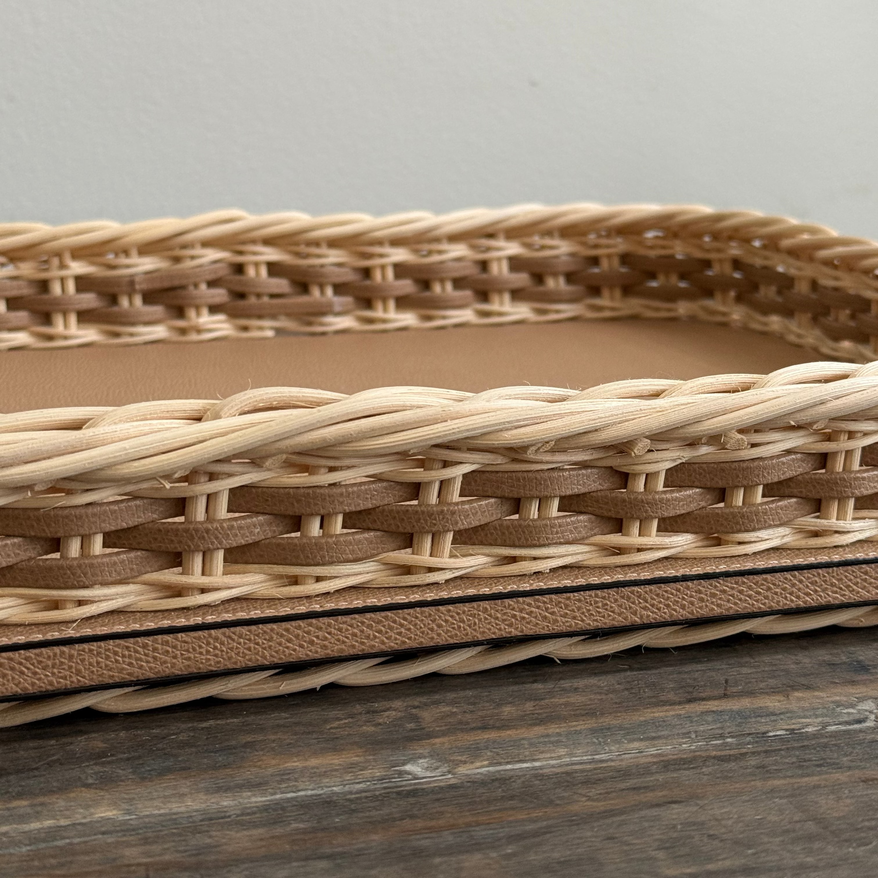 ORSAY LEATHER & RATTAN TRAY, RECTANGULAR SMALL