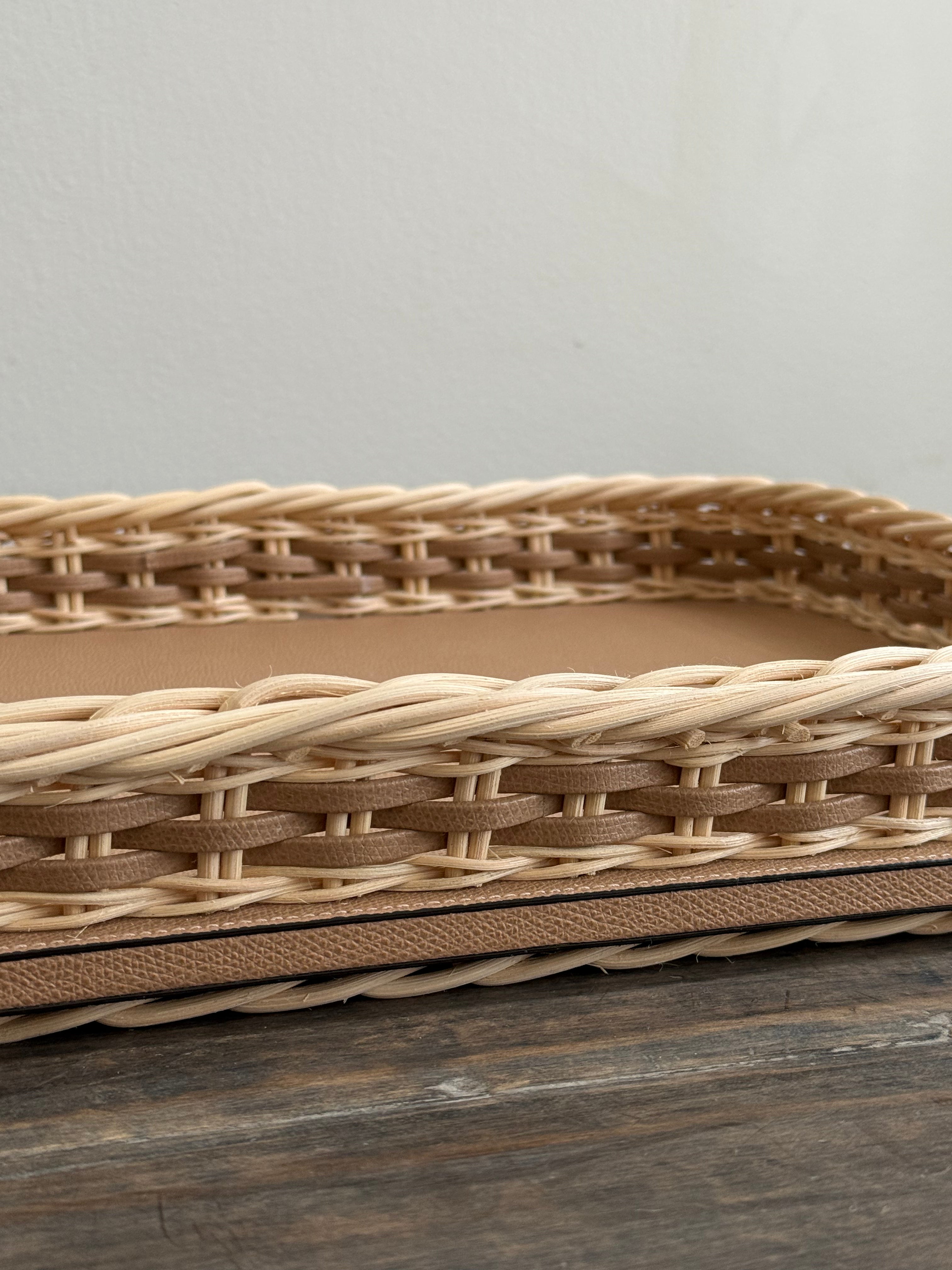 ORSAY LEATHER & RATTAN TRAY, RECTANGULAR SMALL